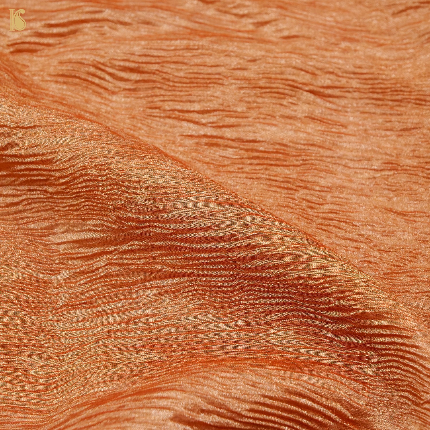 Red Damask Orange Wrinkle Pure Tissue Silk Saree - Khinkhwab