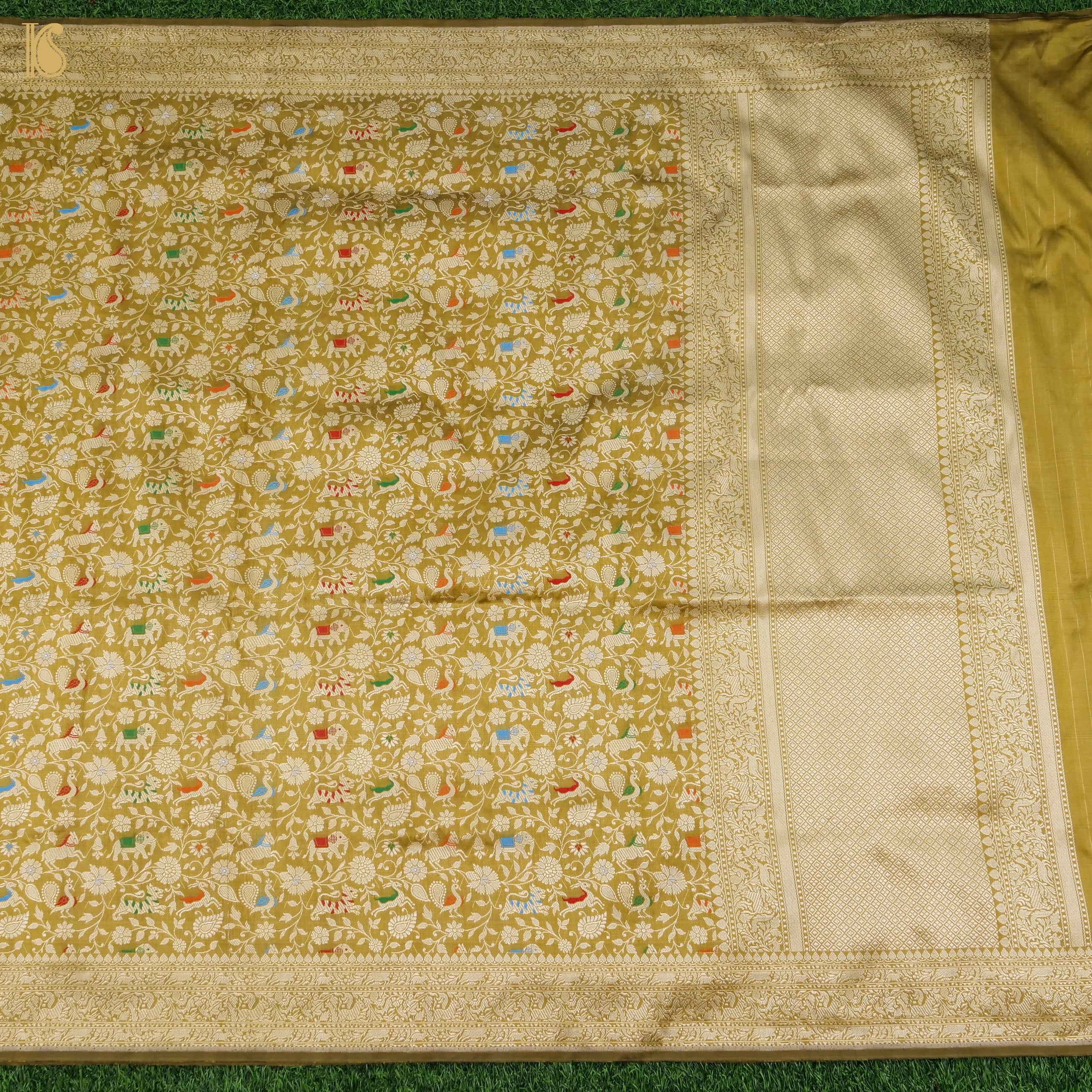 Reef Gold Pure Katan Silk Handwoven Banarasi Shikargah Dupatta - Preorder - Khinkhwab