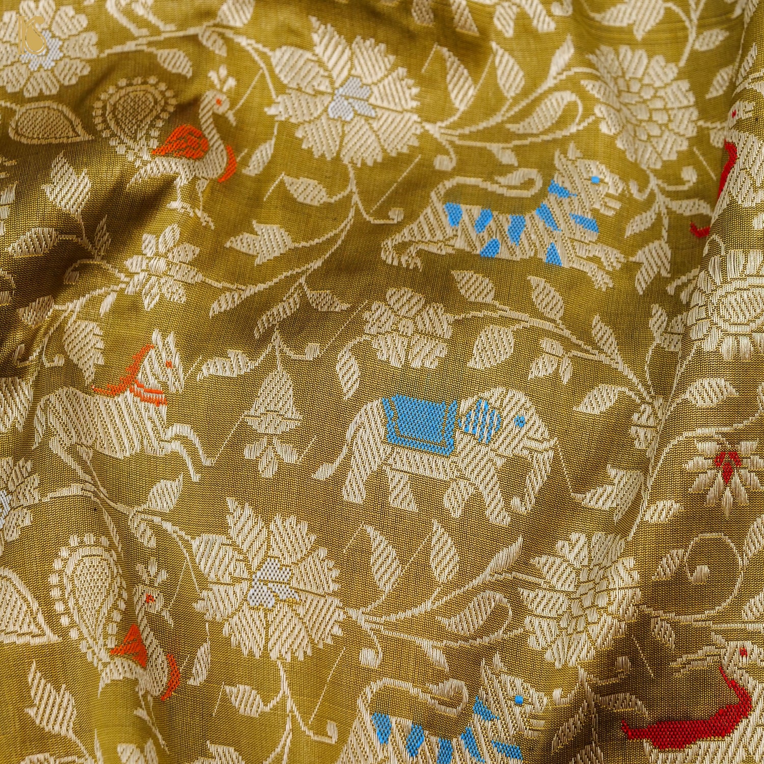 Reef Gold Pure Katan Silk Handwoven Banarasi Shikargah Dupatta - Preorder - Khinkhwab