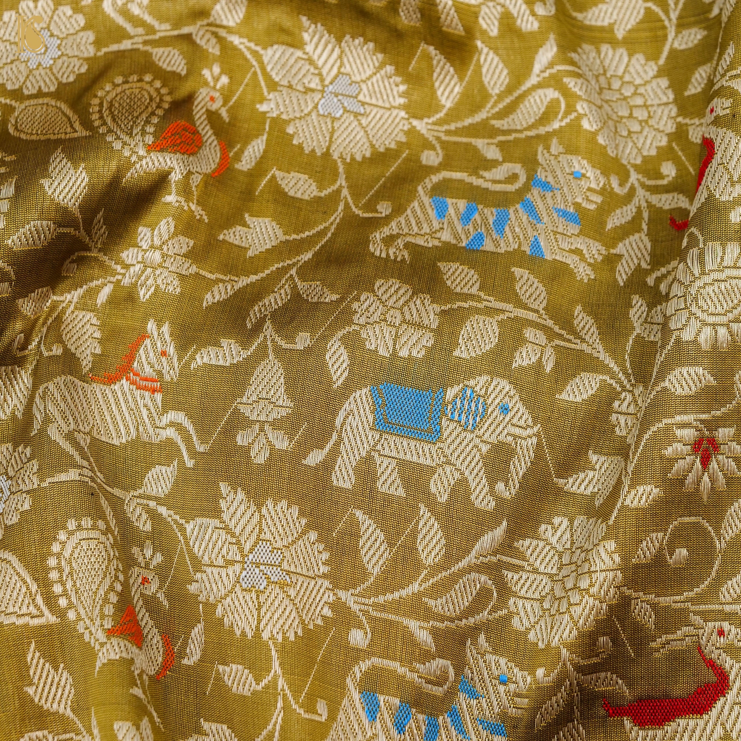 Reef Gold Pure Katan Silk Handwoven Banarasi Shikargah Dupatta - Preorder - Khinkhwab
