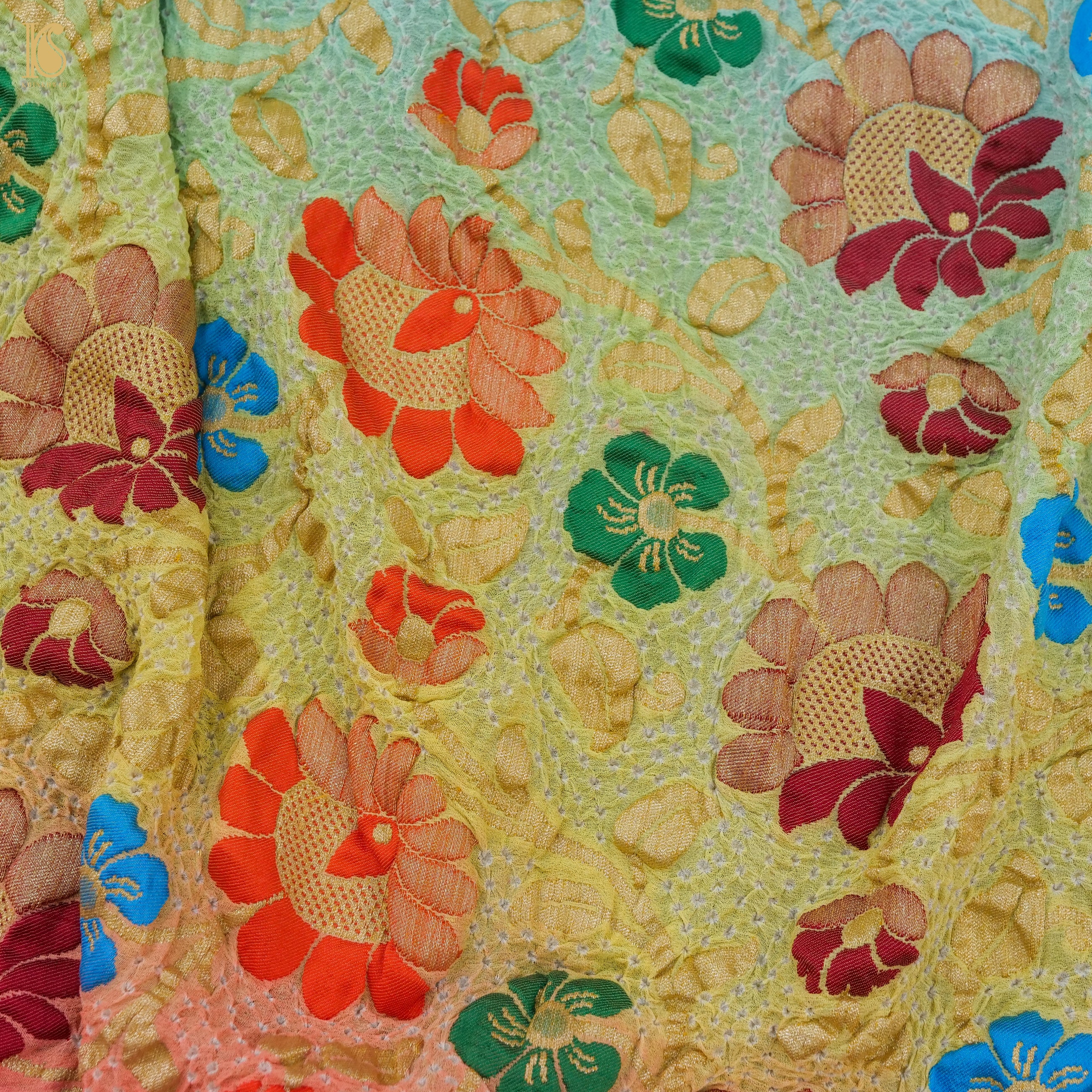 Shaded Pure Georgette Handloom Banarasi Bandhani Meenakari Saree - Khinkhwab