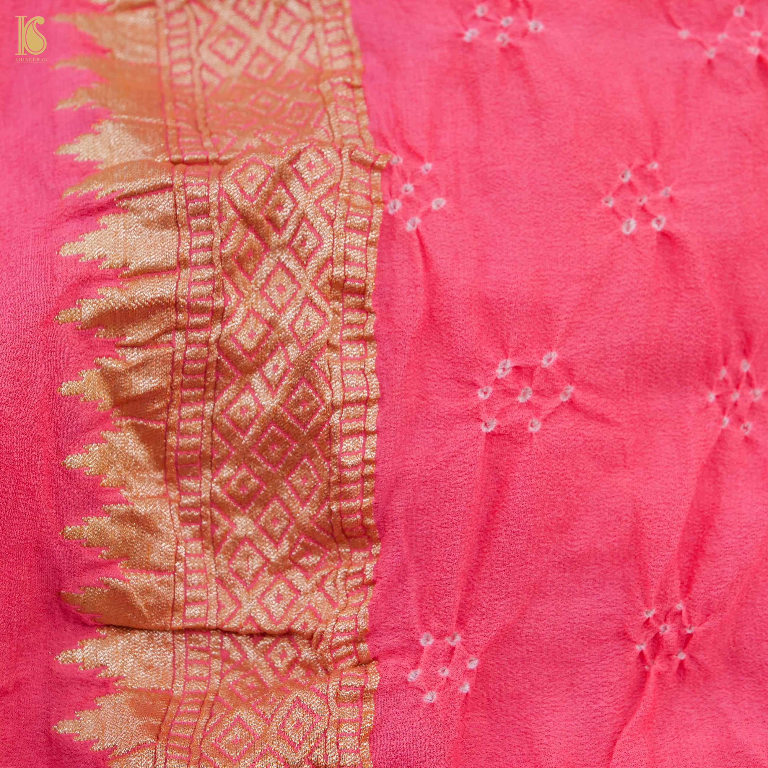 Shaded Pure Georgette Handloom Banarasi Bandhani Meenakari Saree - Khinkhwab