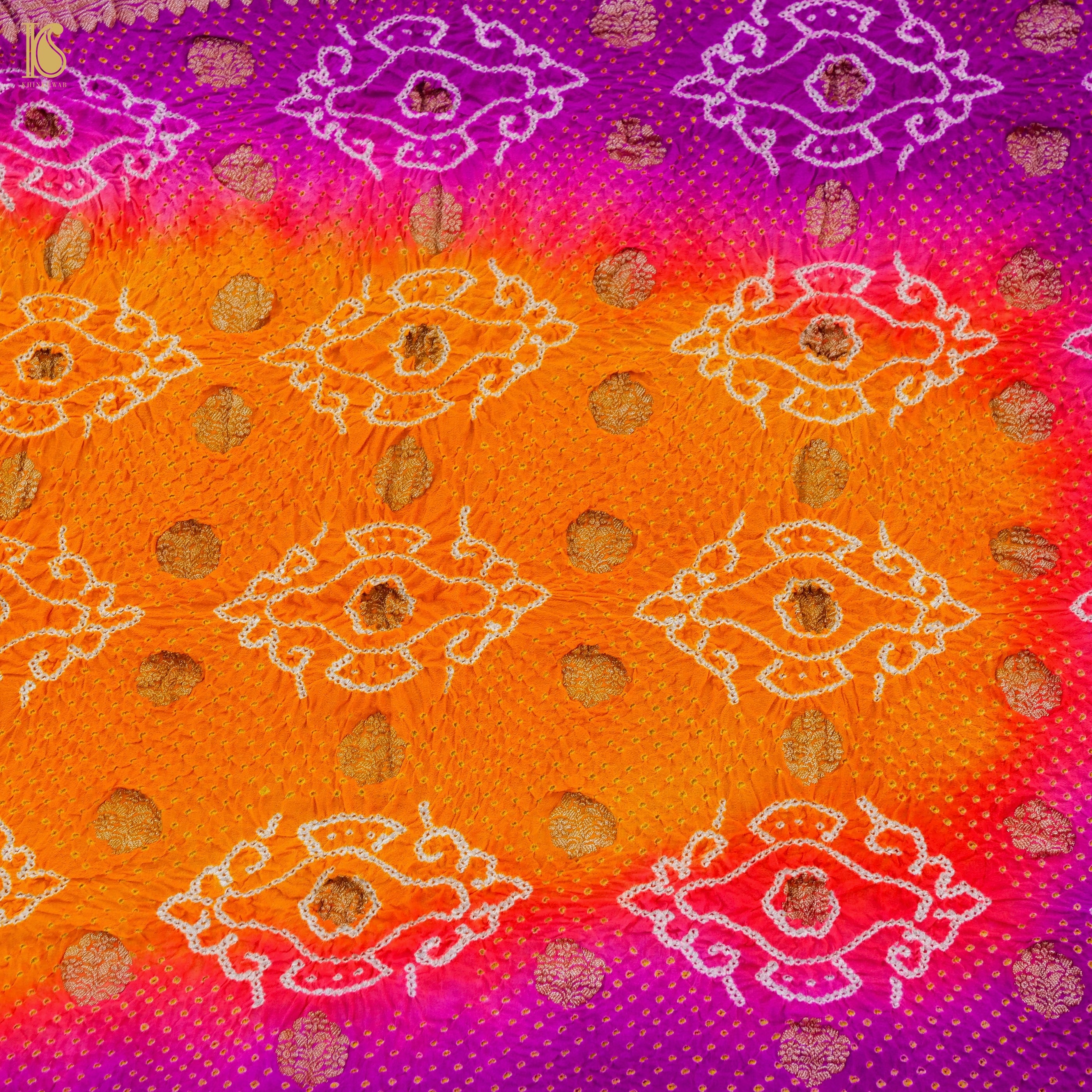 Orange & Purple Pure Georgette Handloom Bandhani Banarasi Dupatta - Khinkhwab