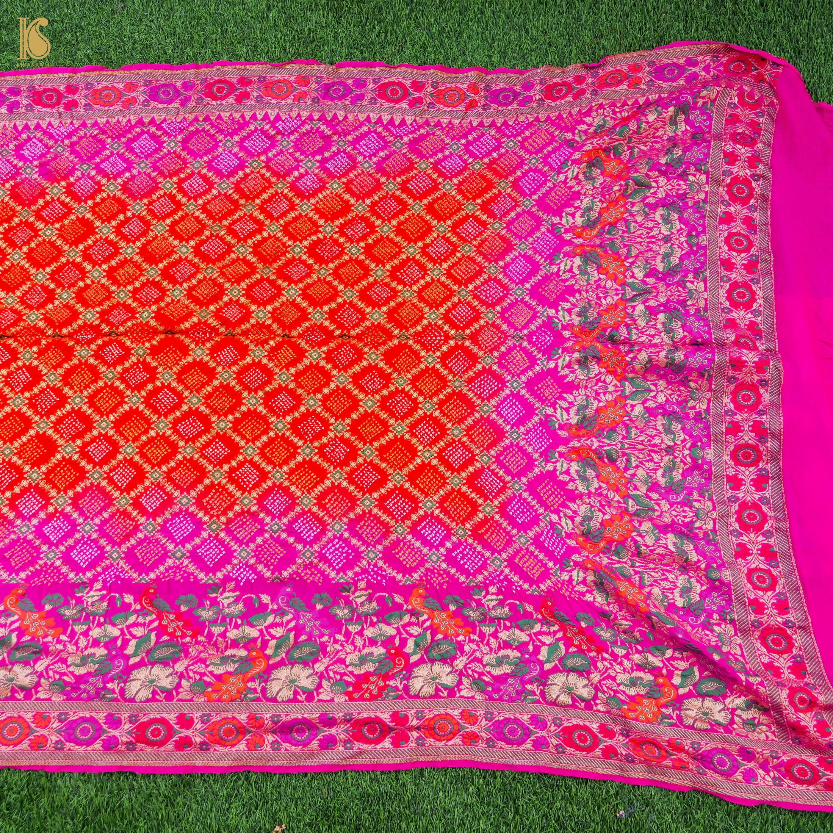 Shaded Pink Banarasi Pure Georgette Bandhani Saree - Khinkhwab