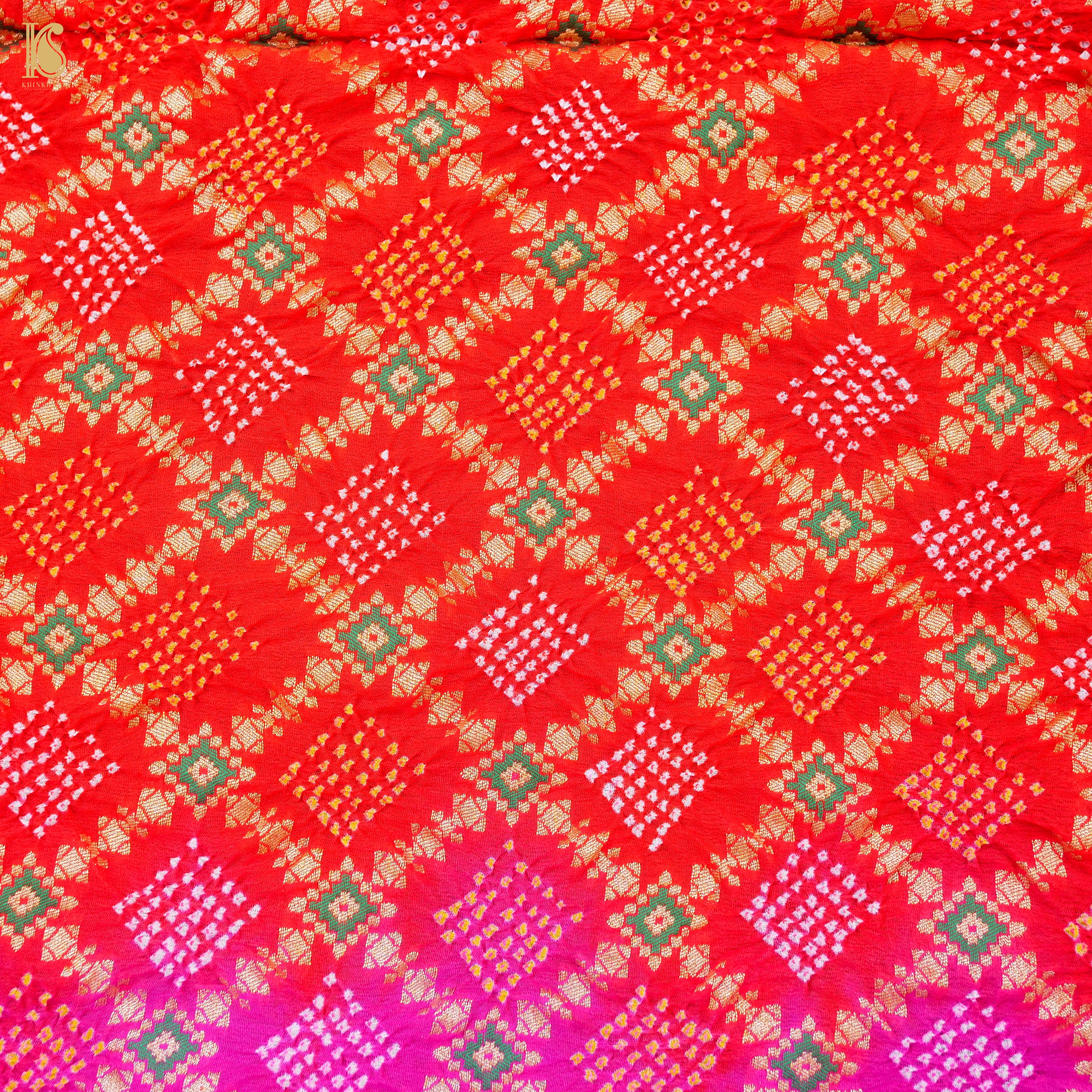 Shaded Pink Banarasi Pure Georgette Bandhani Saree - Khinkhwab