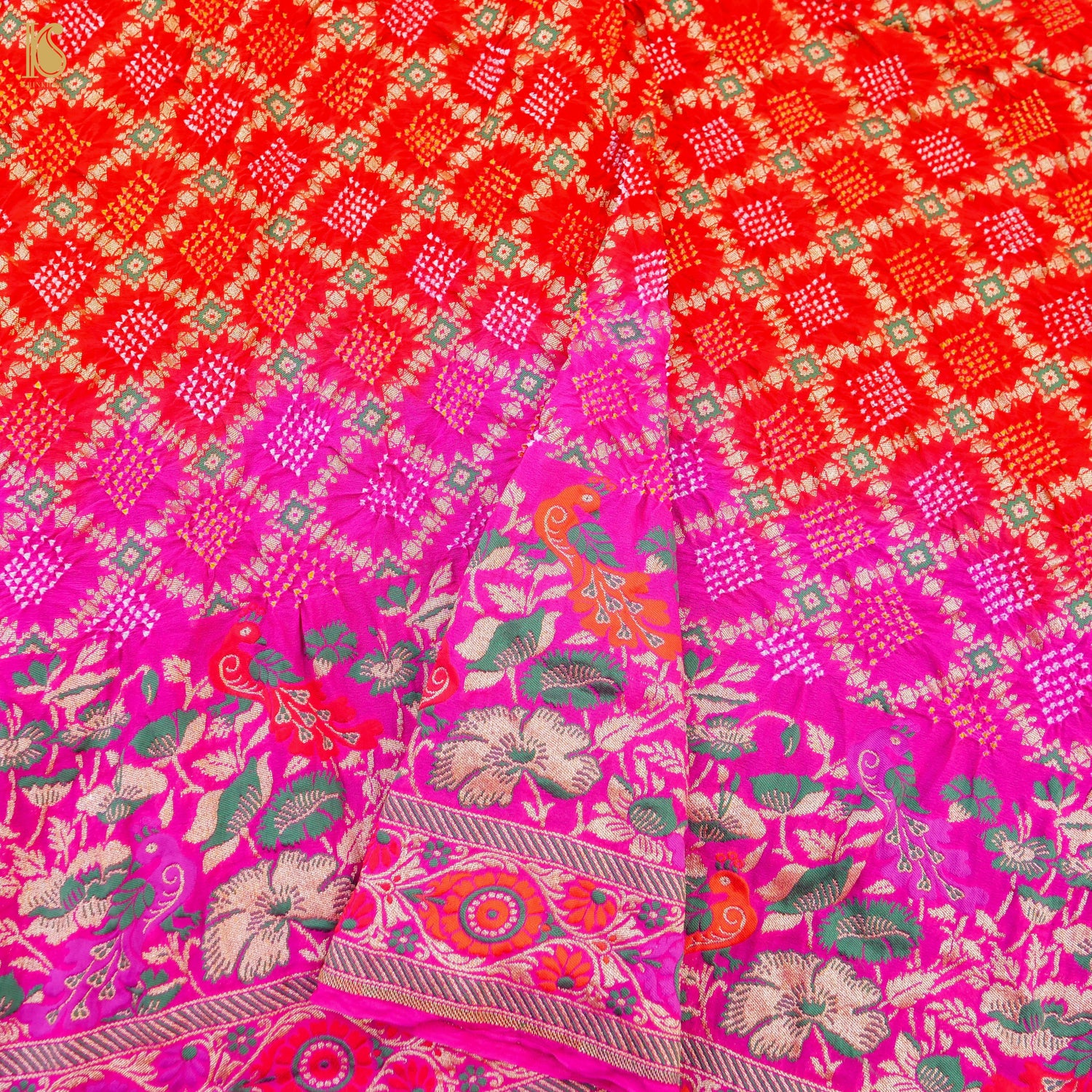 Shaded Pink  Banarasi Pure Georgette Bandhani Saree - Khinkhwab
