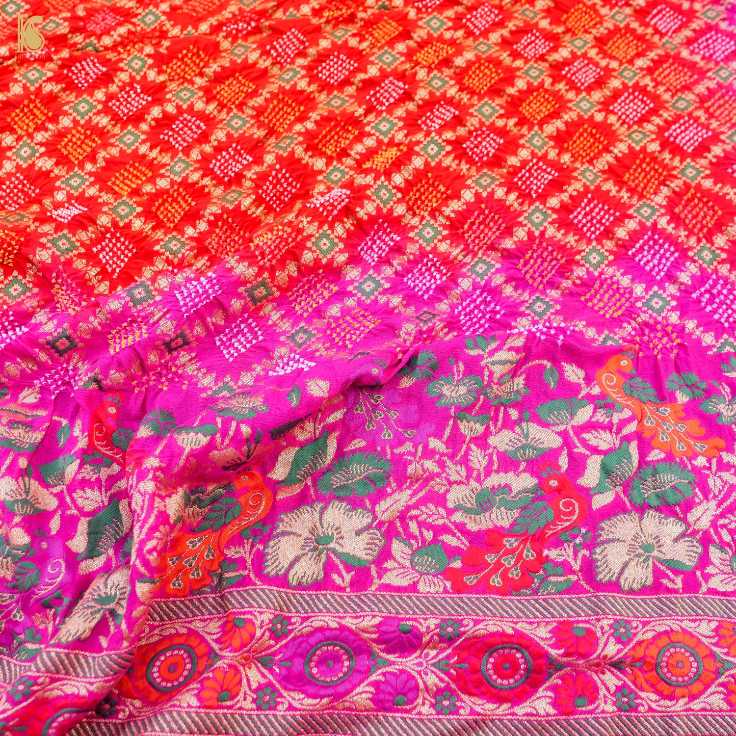 Shaded Pink  Banarasi Pure Georgette Bandhani Saree - Khinkhwab