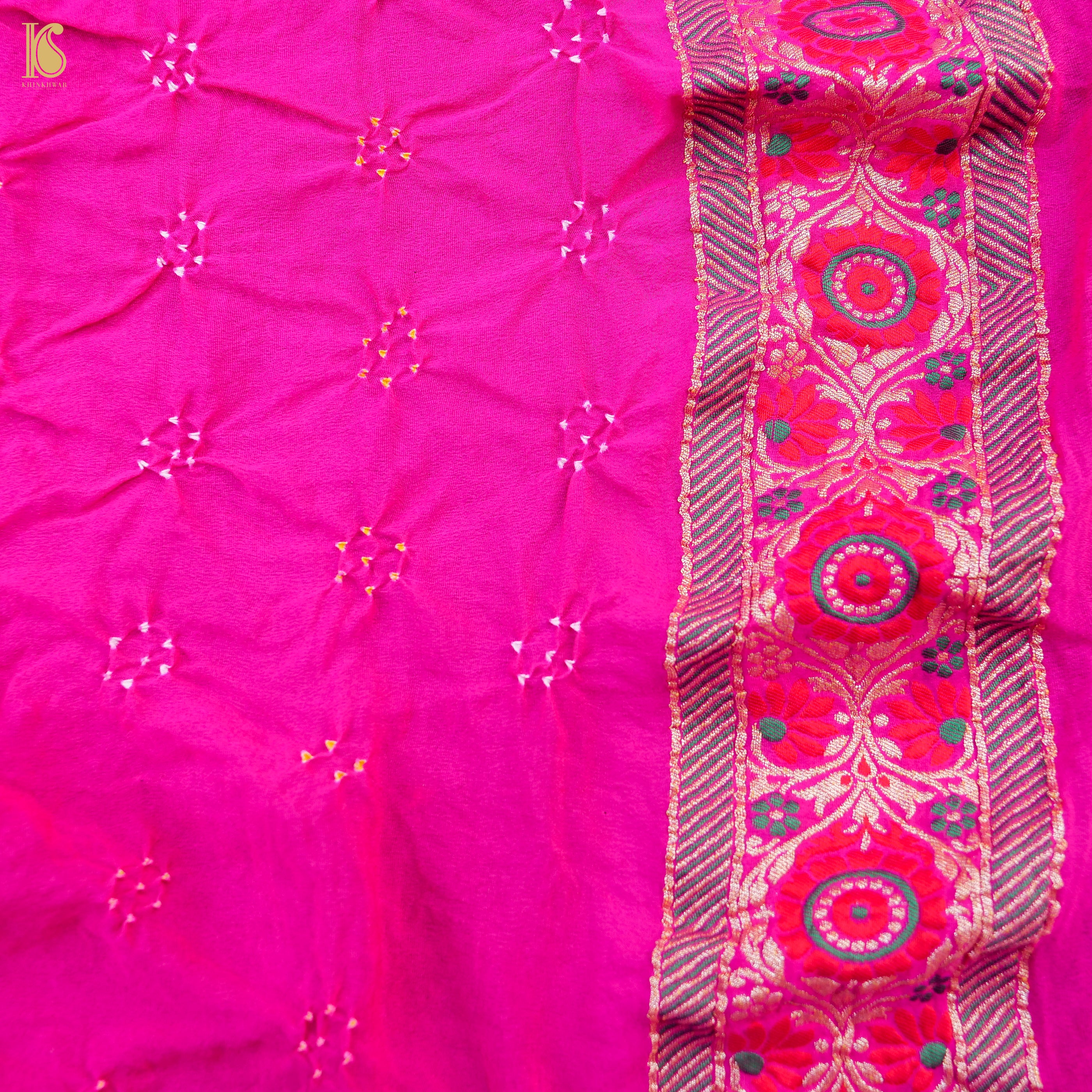 Shaded Pink Banarasi Pure Georgette Bandhani Saree - Khinkhwab