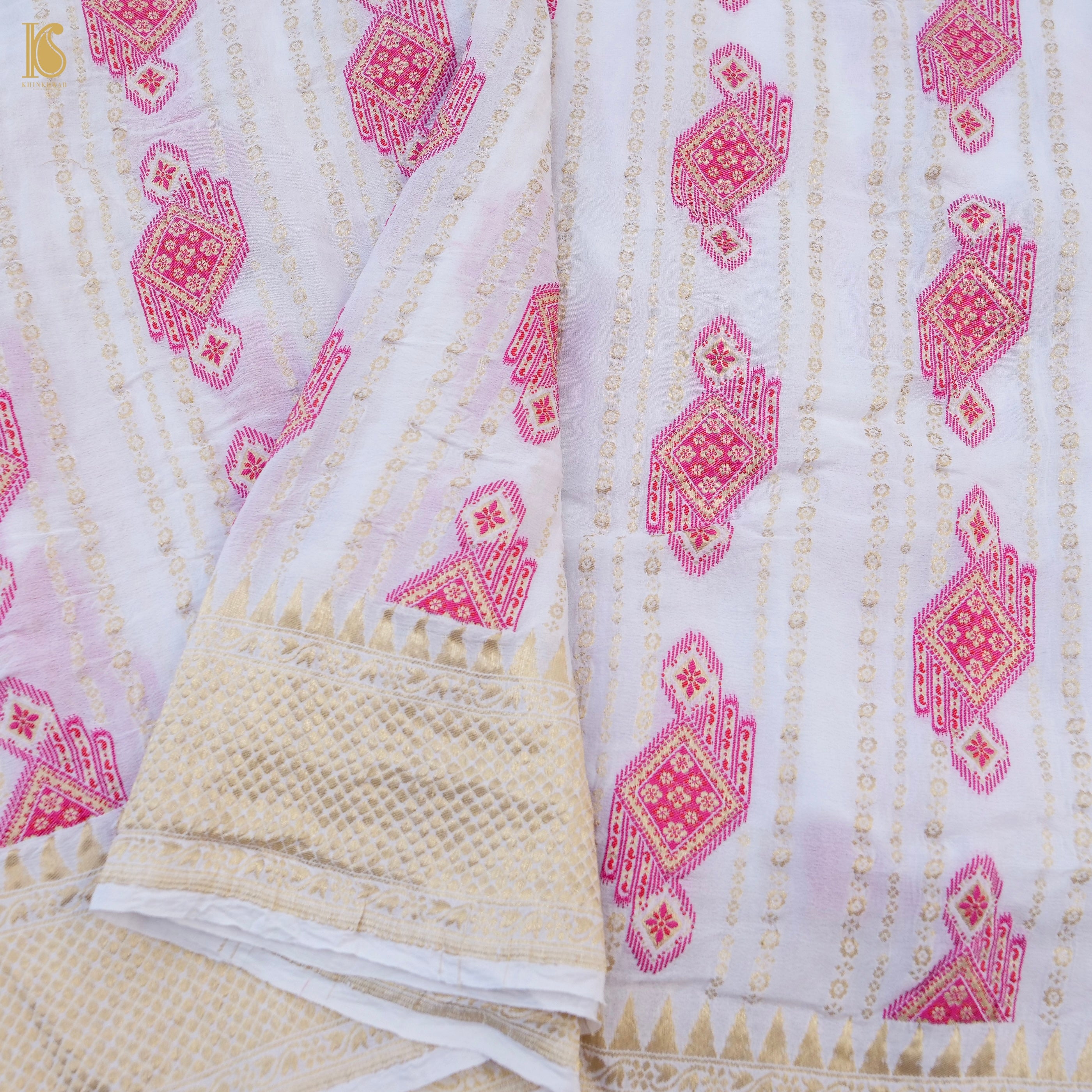 Dyeable White Pure Georgette Banarasi Meenakari Saree - Khinkhwab