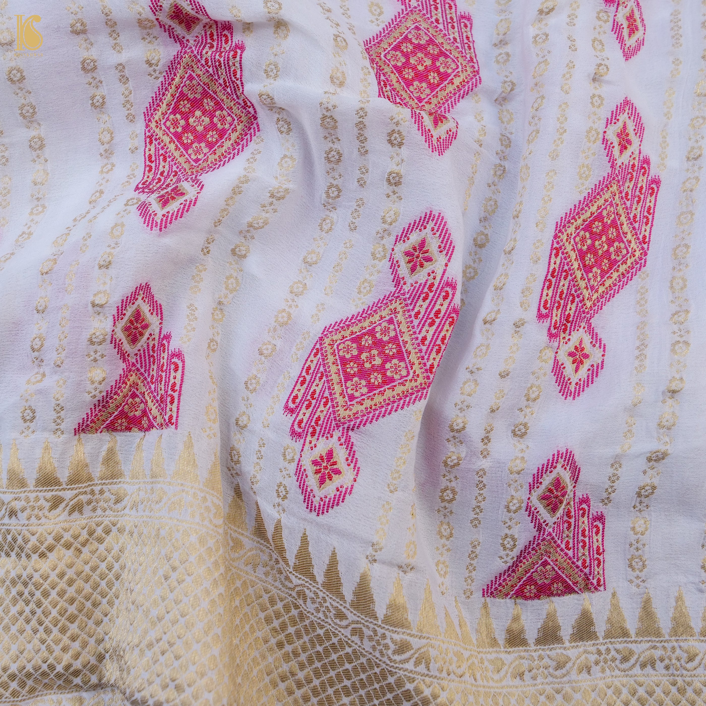Dyeable White Pure Georgette Banarasi Meenakari Saree - Khinkhwab