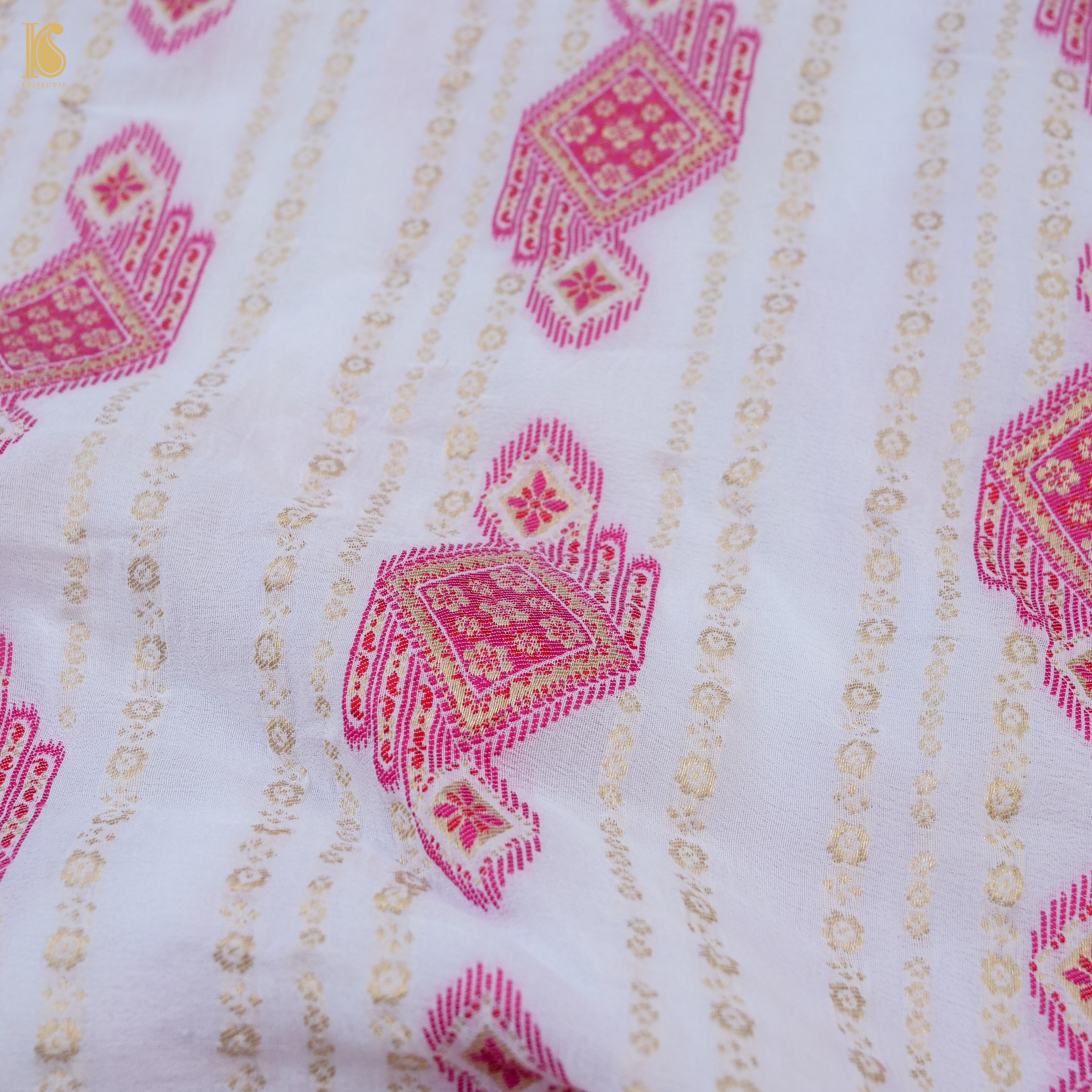 Dyeable White Pure Georgette Banarasi Meenakari Saree - Khinkhwab