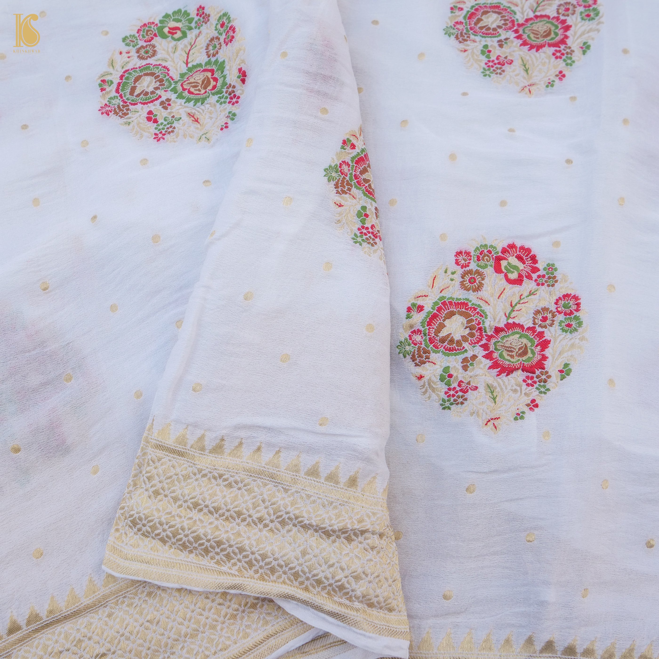Dyeable White Pure Georgette Banarasi Meenakari Saree - Khinkhwab