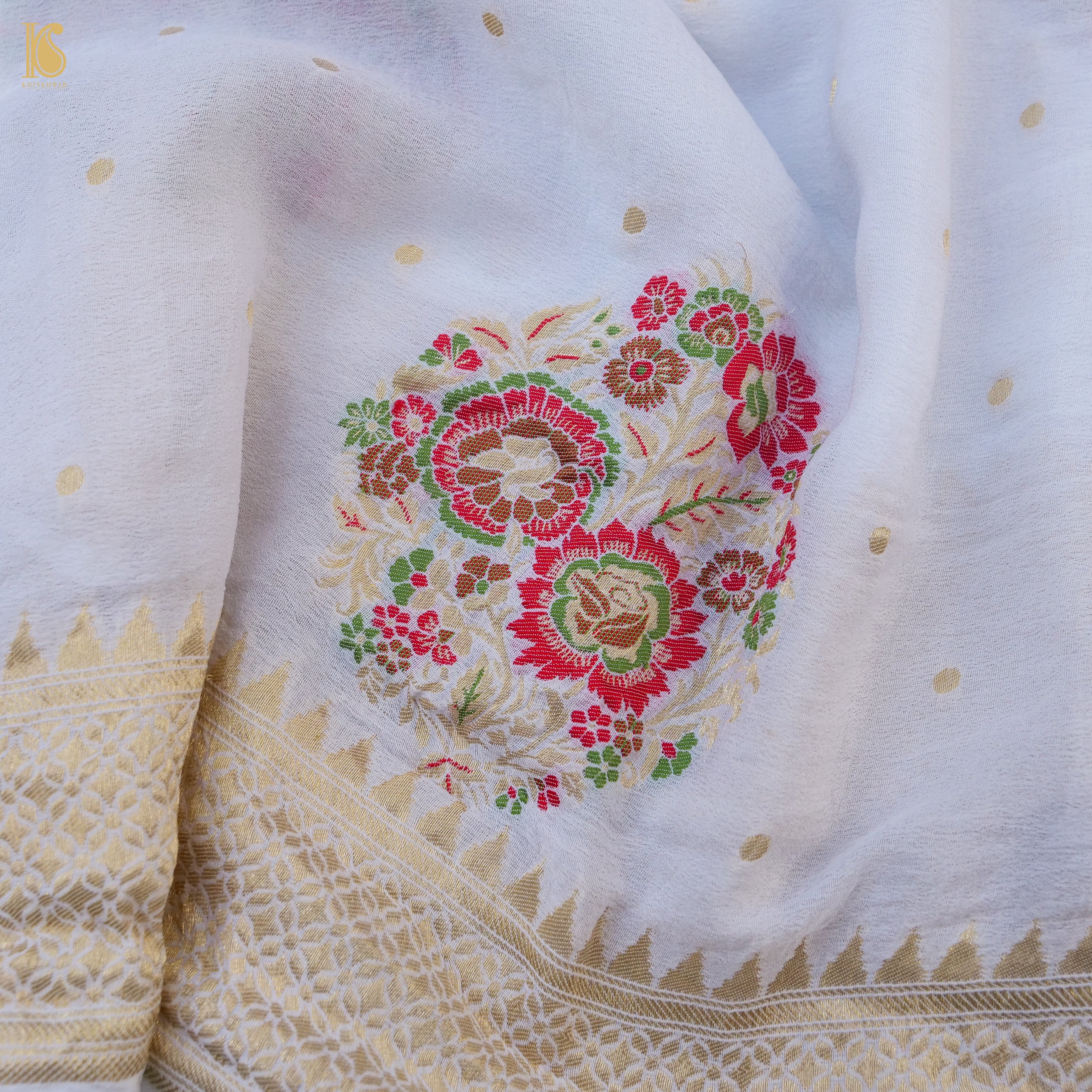 Dyeable White Pure Georgette Banarasi Meenakari Saree - Khinkhwab