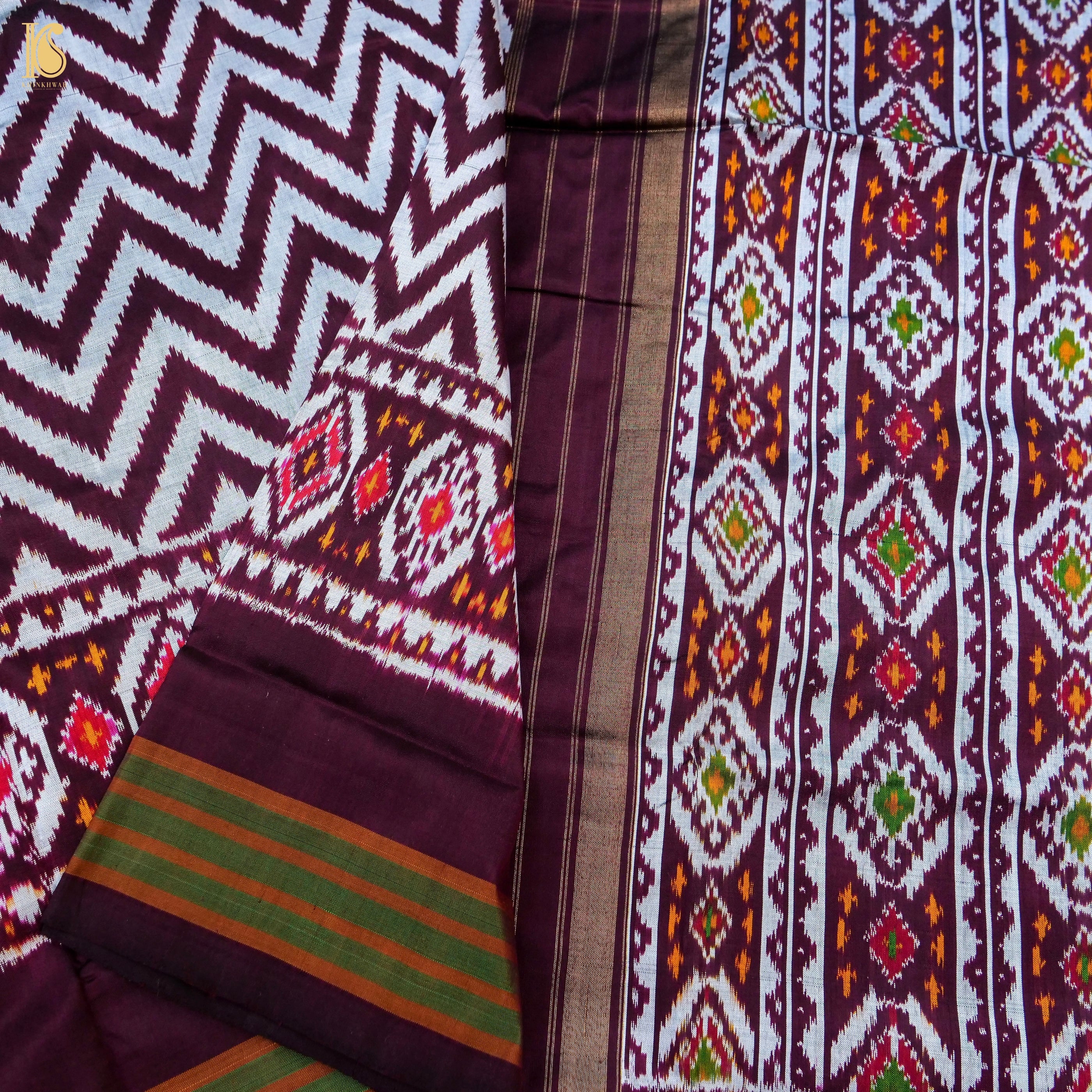Purple Pure Silk Handloom Single Ikkat Chevron Saree - Khinkhwab