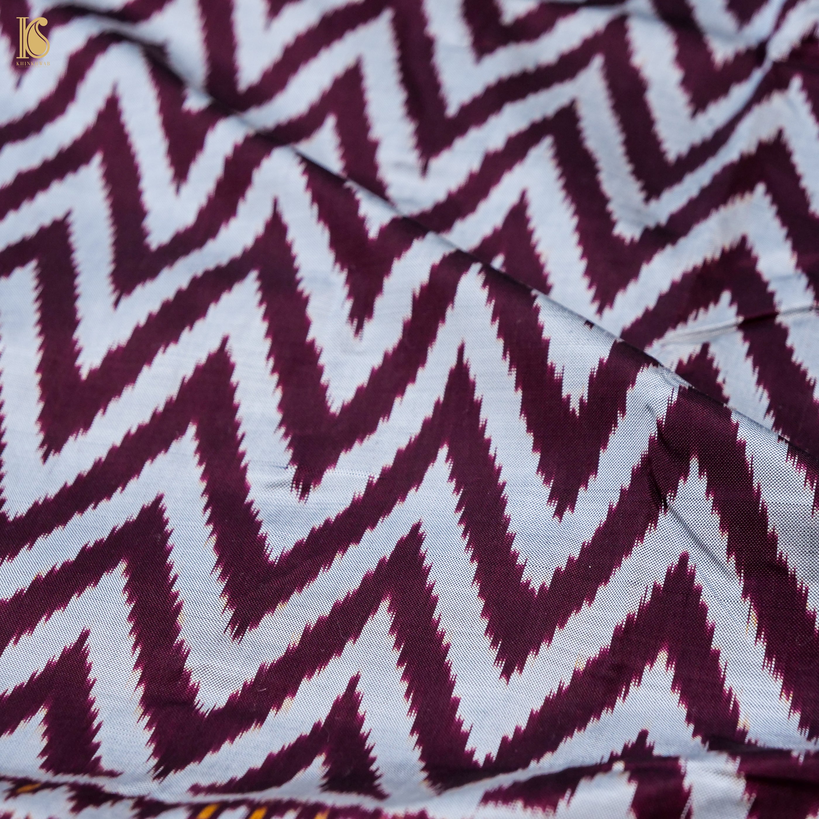 Purple Pure Silk Handloom Single Ikkat Chevron Saree - Khinkhwab