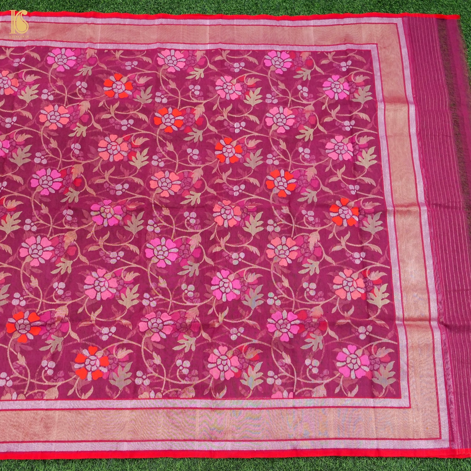 Lipstick Pink Pure Cotton Real Silver Zari Handloom Banarasi Dupatta - Khinkhwab