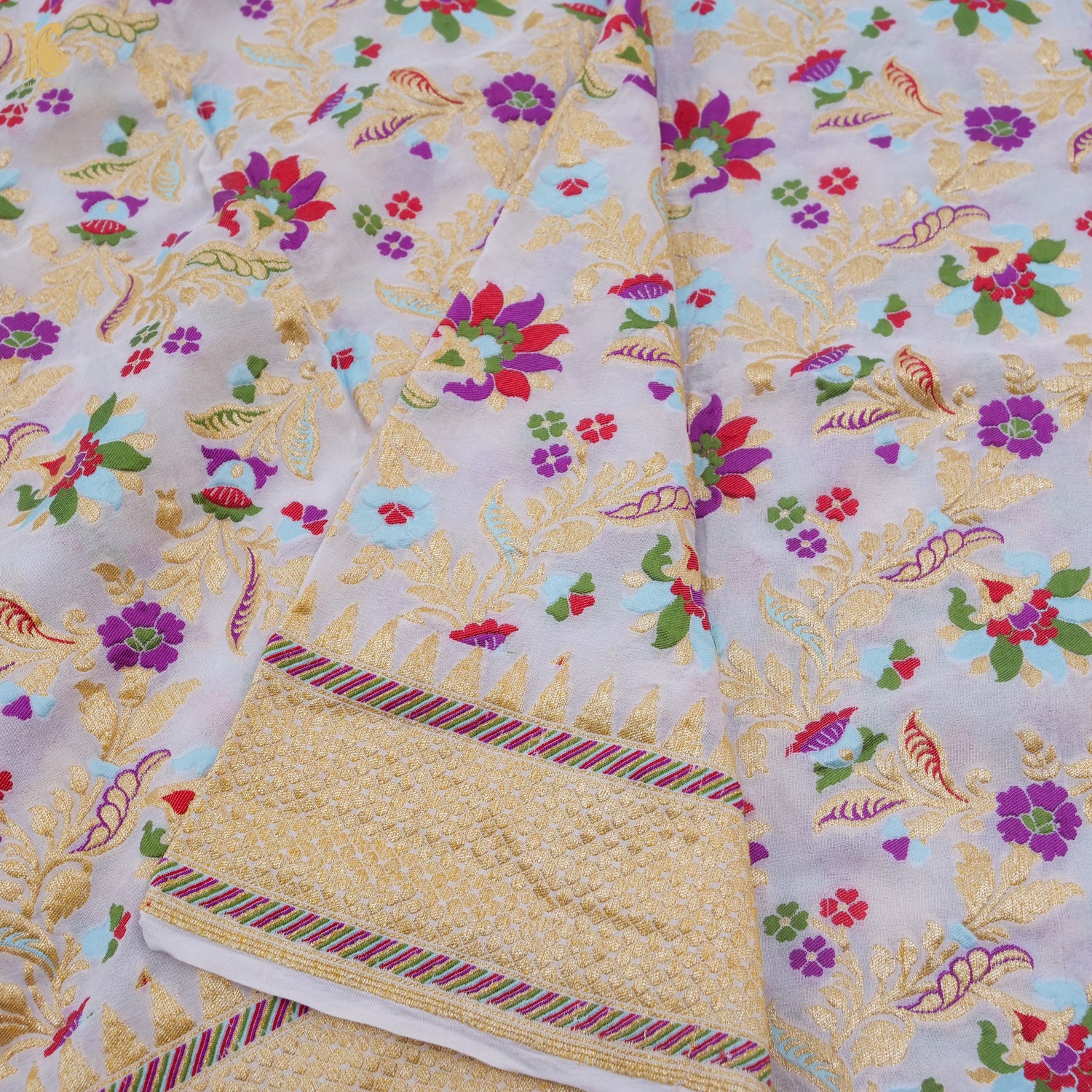White Banarasi Georgette Meenakari Floral Dupatta - Khinkhwab