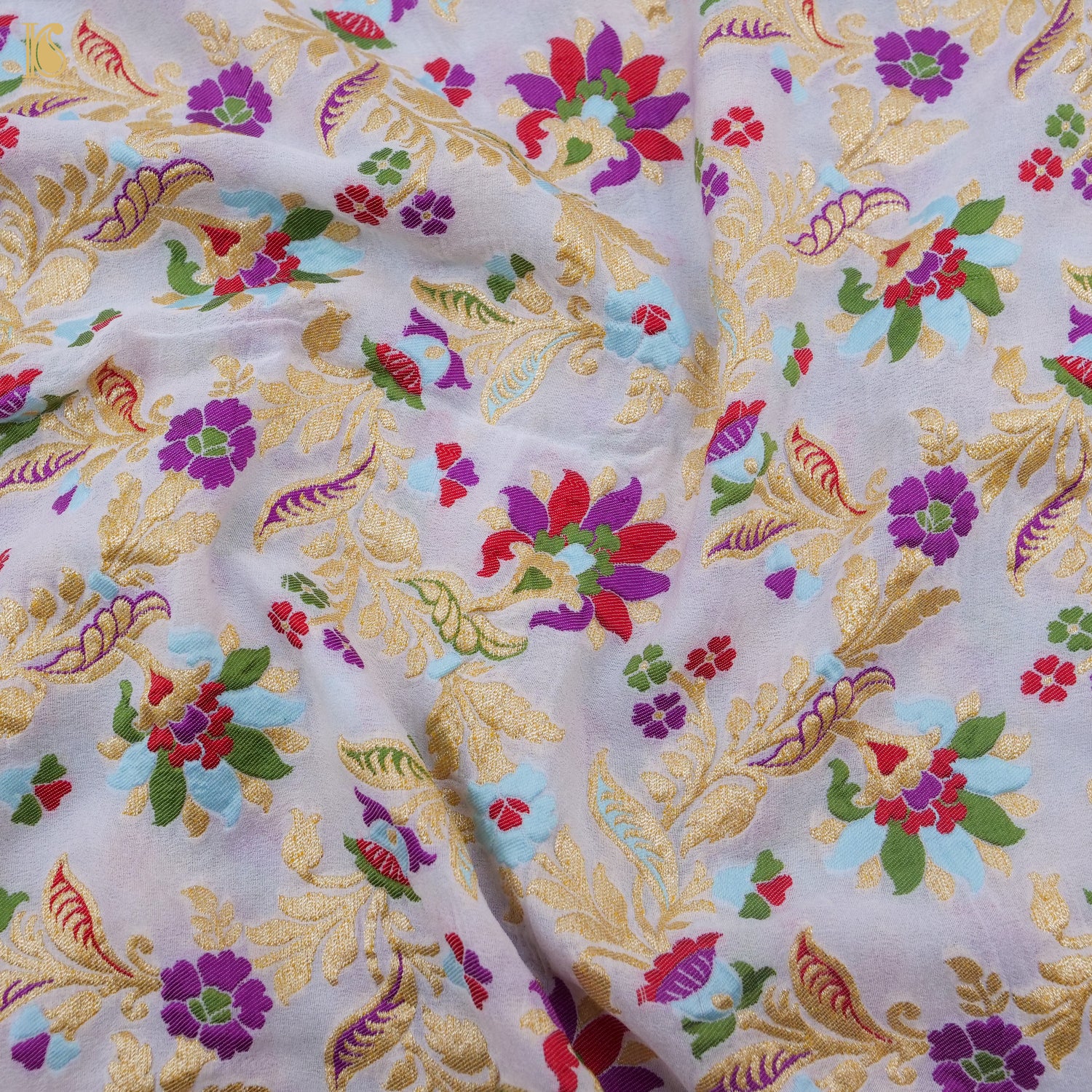 White Banarasi Georgette Meenakari Floral Dupatta - Khinkhwab