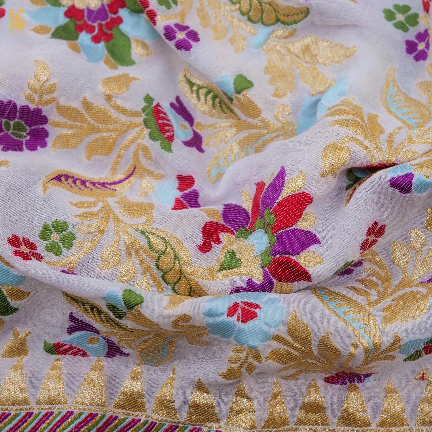 White Banarasi Georgette Meenakari Floral Dupatta - Khinkhwab