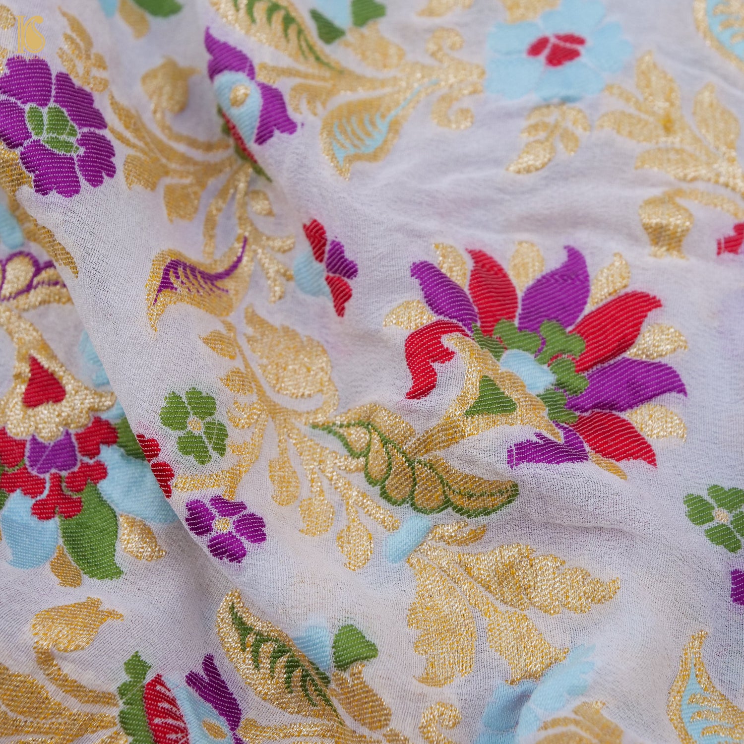 White Banarasi Georgette Meenakari Floral Dupatta - Khinkhwab