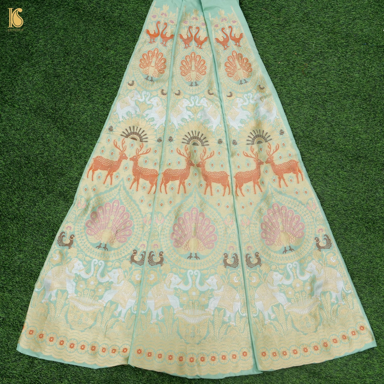 Pure Katan Silk Handloom Banarasi Kalidar Shikargah Lehenga - Khinkhwab