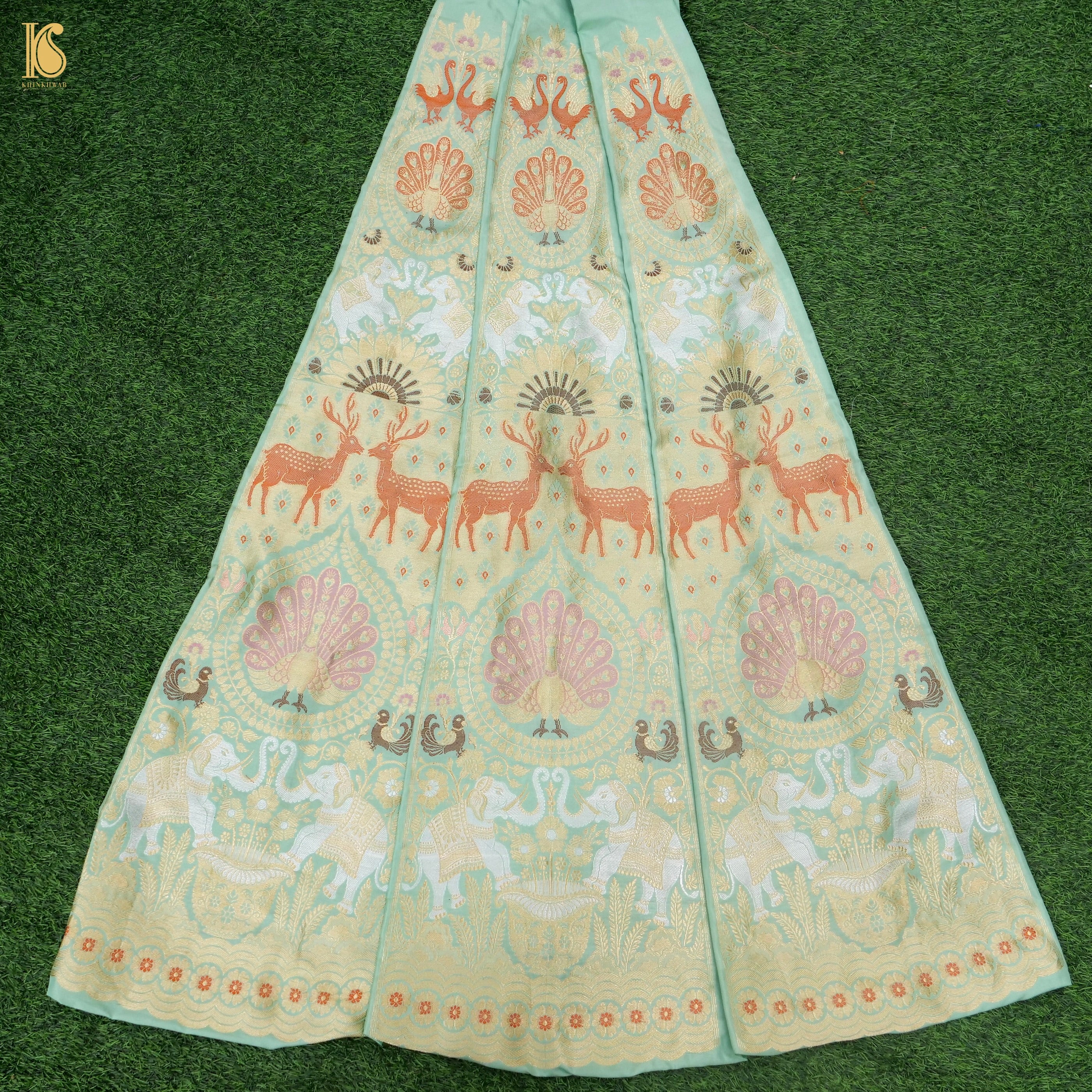 Pure Katan Silk Handloom Banarasi Kalidar Shikargah Lehenga - Khinkhwab