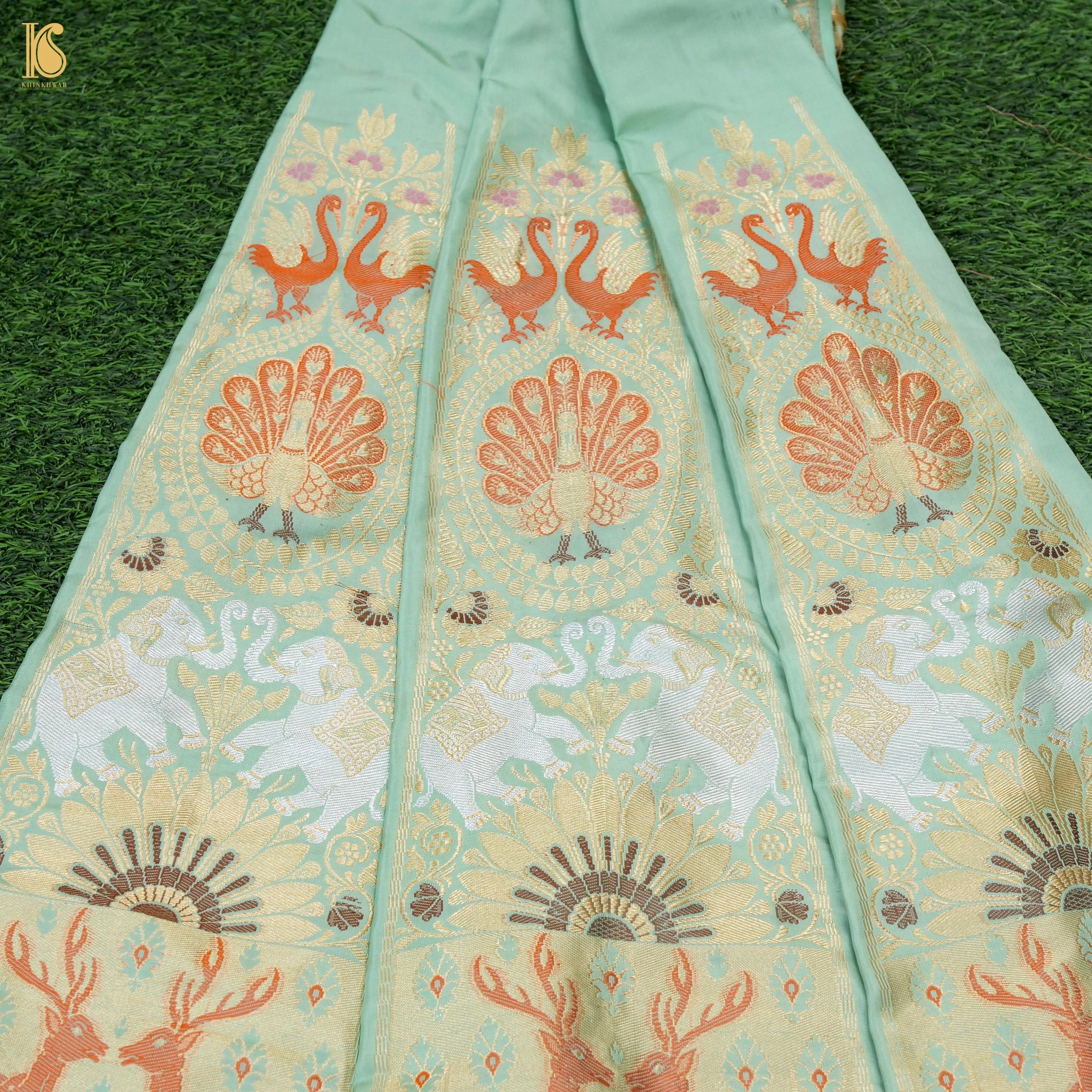 Pure Katan Silk Handloom Banarasi Kalidar Shikargah Lehenga - Khinkhwab