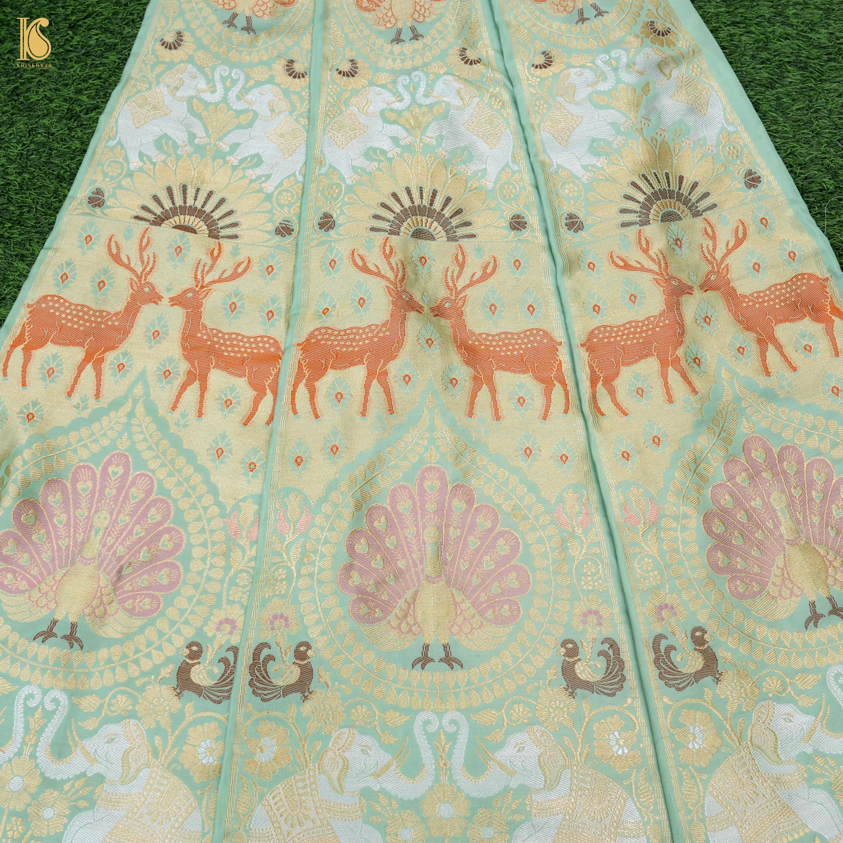 Pure Katan Silk Handloom Banarasi Kalidar Shikargah Lehenga - Khinkhwab