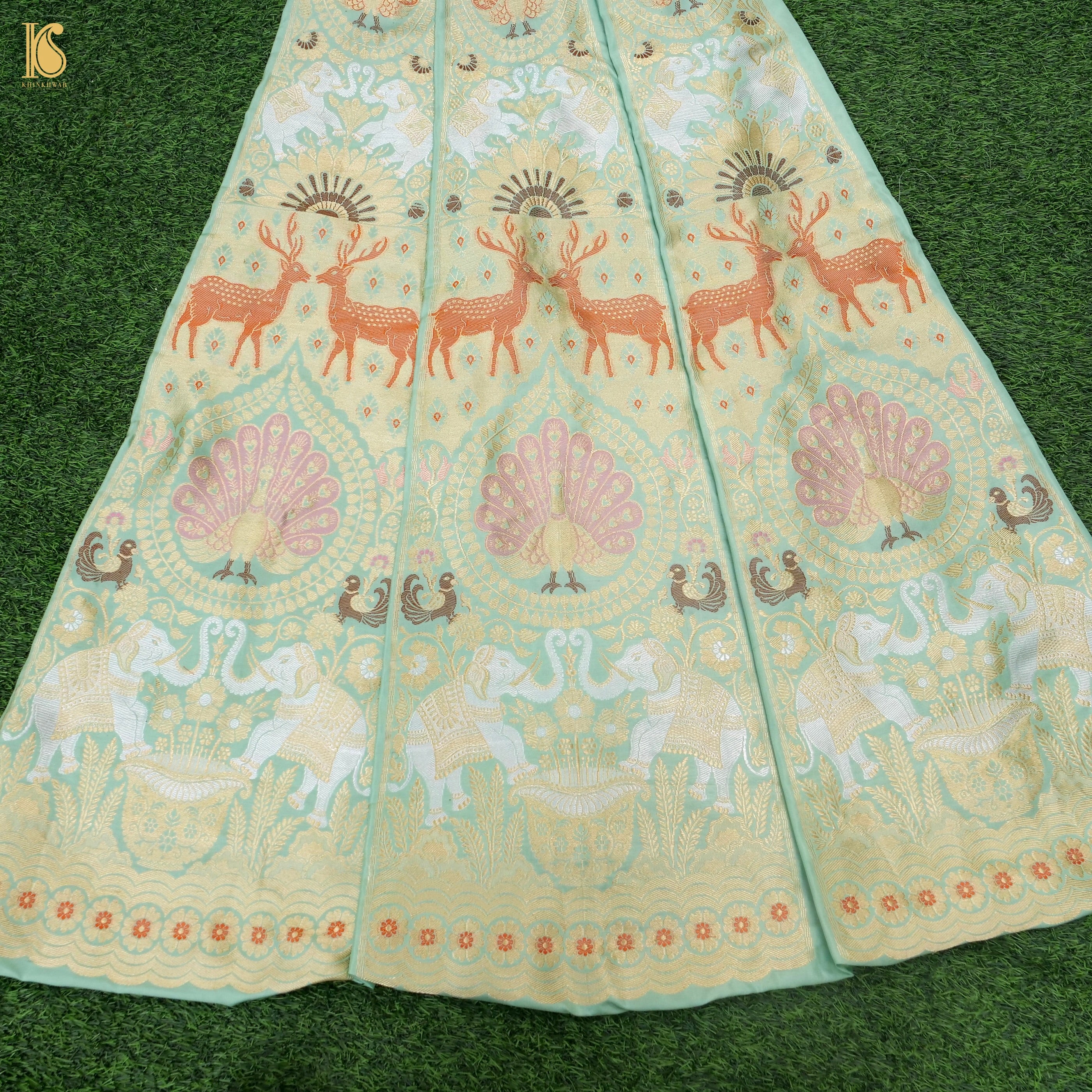 Pure Katan Silk Handloom Banarasi Kalidar Shikargah Lehenga - Khinkhwab