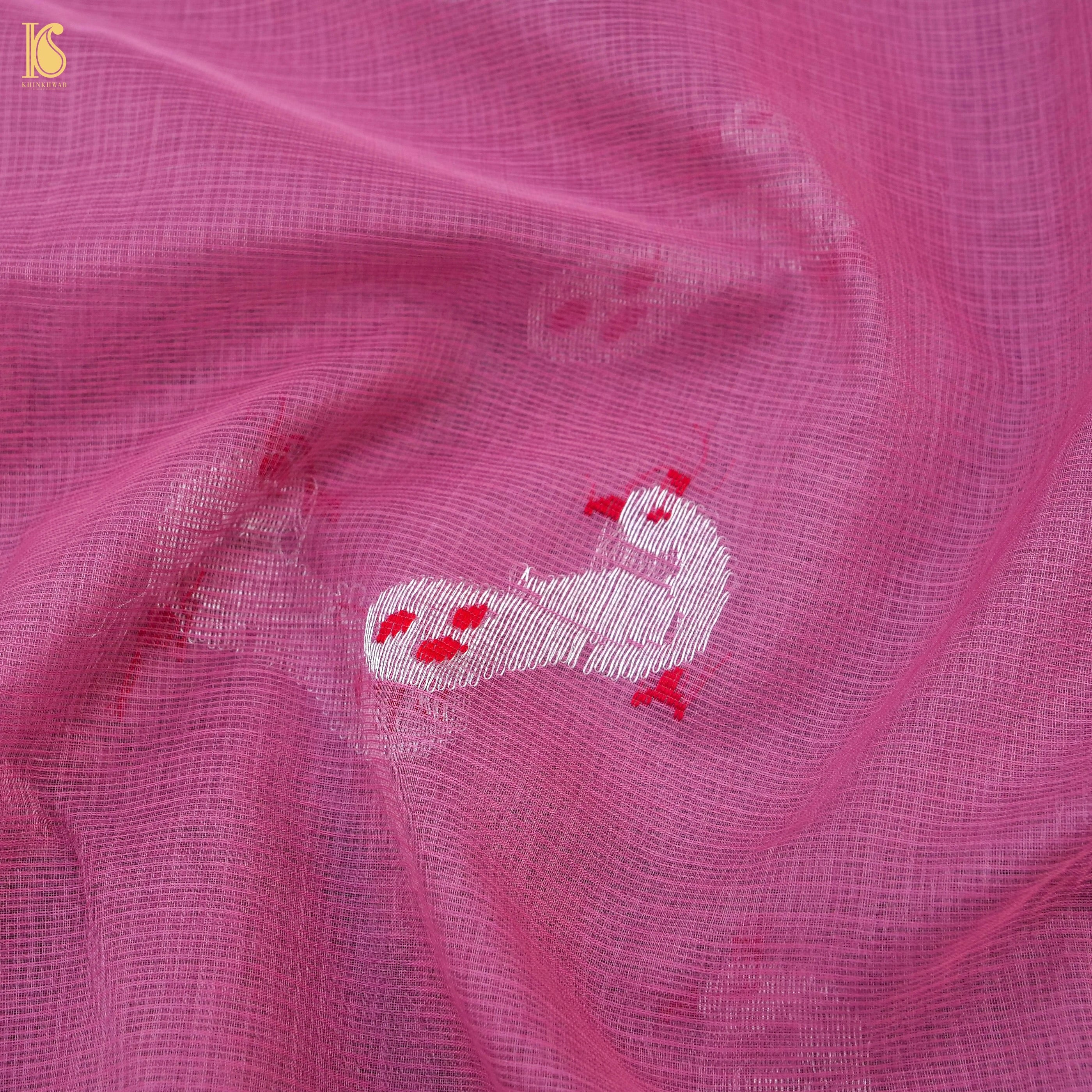 Handwoven Mulberry Pink Real Zari Kota Silk Saree with Muniya Border - Khinkhwab