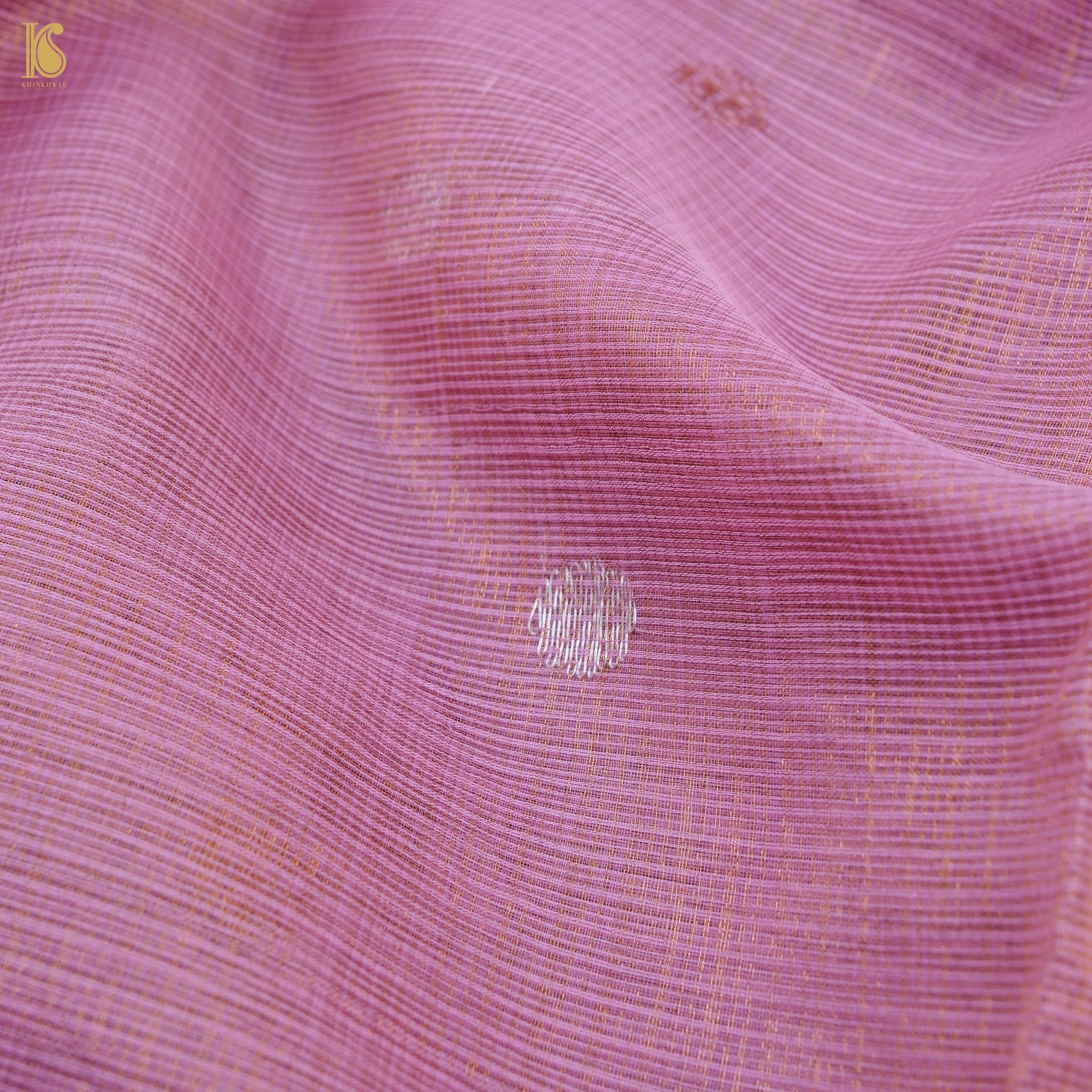 Handwoven Hopbush Pink Real Zari Kota Silk by Tissue Saree with Muniya Border - Khinkhwab