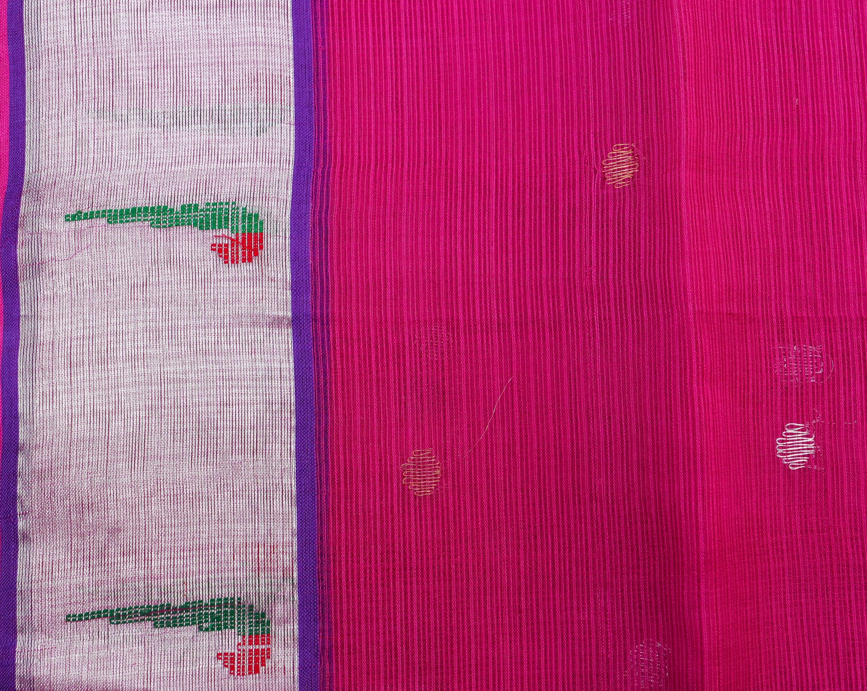 Handwoven Hopbush Pink Real Zari Kota Silk by Tissue Saree with Muniya Border - Khinkhwab