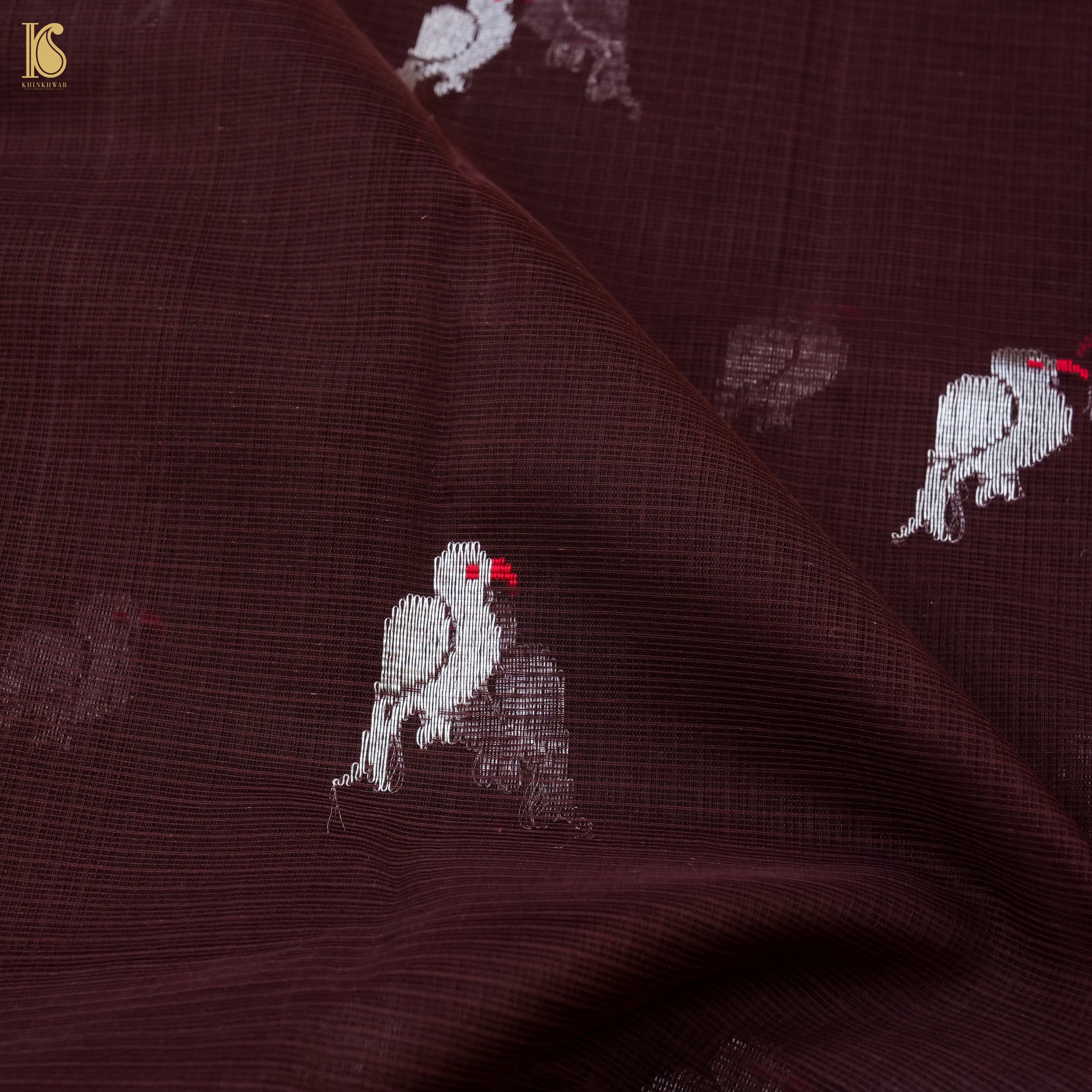 Handwoven Tosca Brown Real Zari Kota Silk Saree with Muniya Border - Khinkhwab
