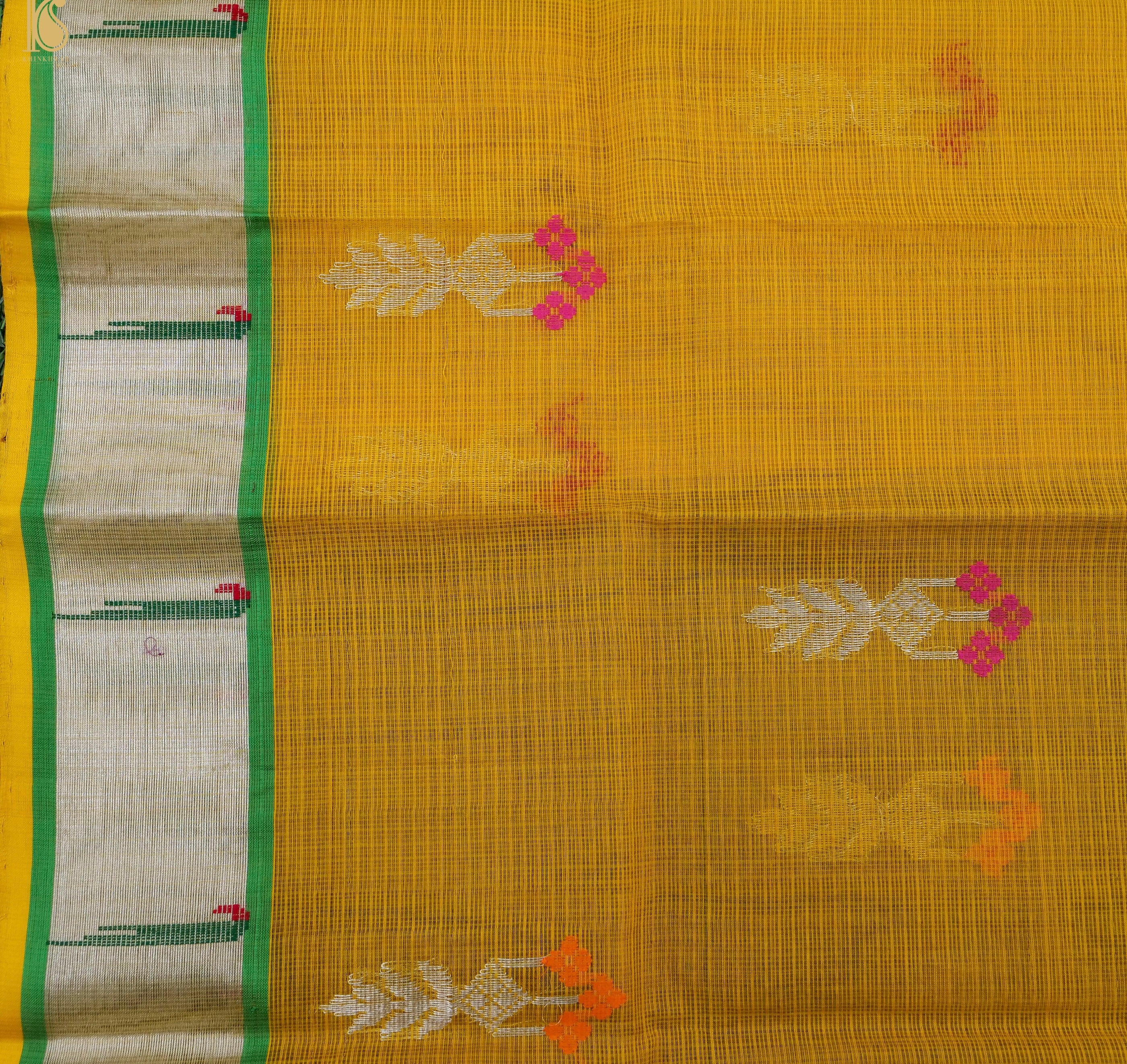 Handwoven Mantle Green Real Zari Kota Silk Saree with Muniya Border - Khinkhwab