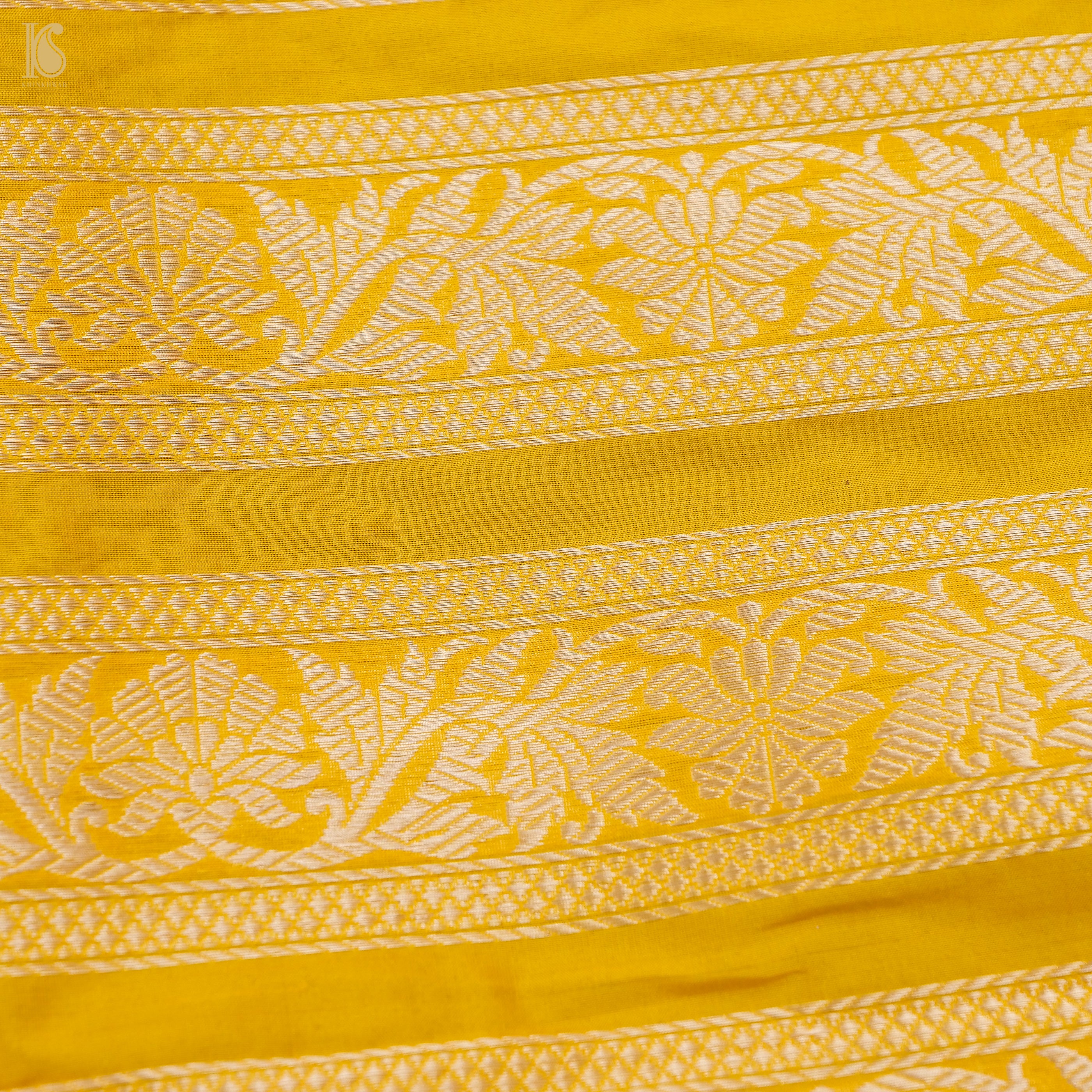 Gamboge Yellow Pure Katan Silk Handloom Banarasi Kalidar Lehenga - Khinkhwab