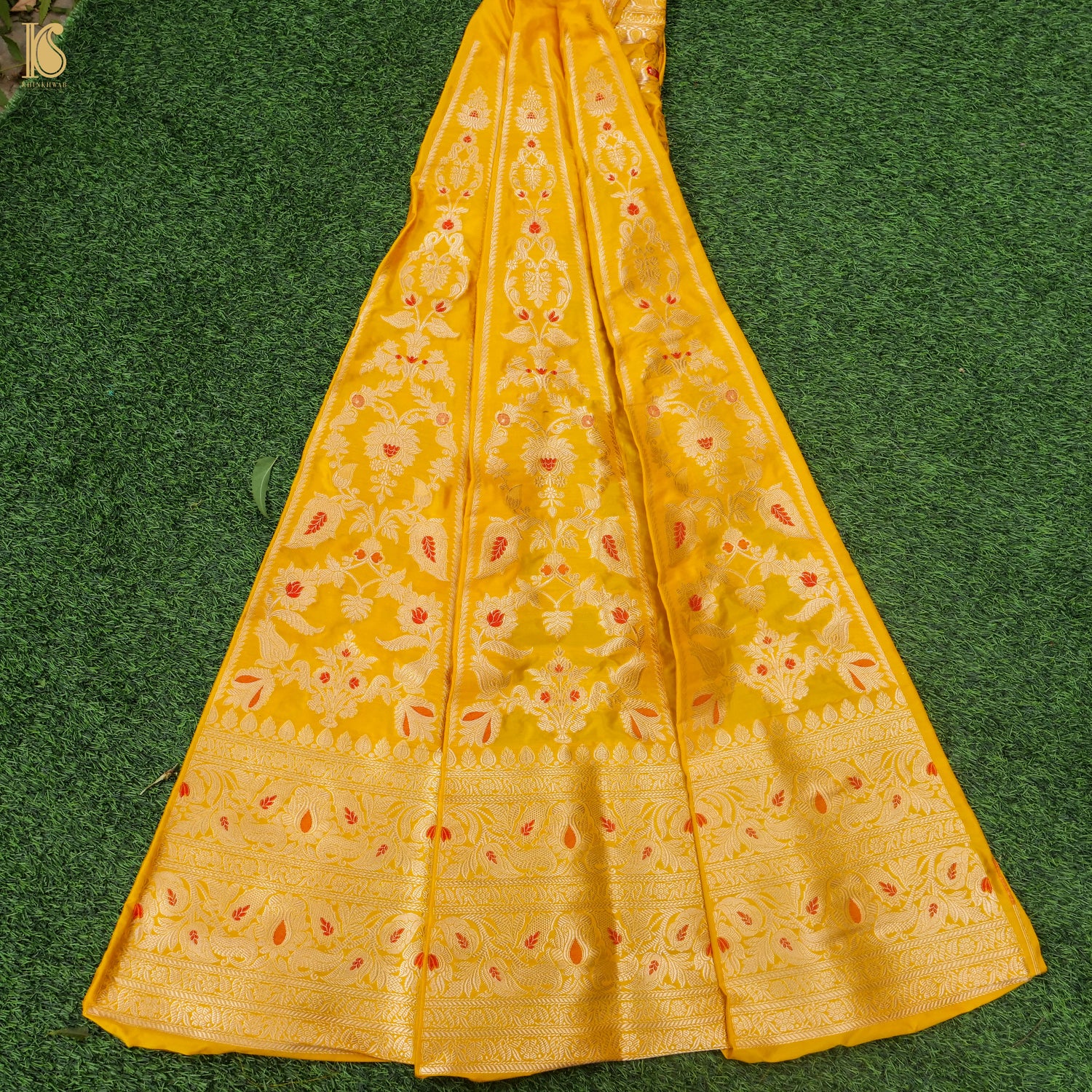 Gamboge Yellow Pure Katan Silk Handloom Banarasi Kalidar Lehenga - Khinkhwab