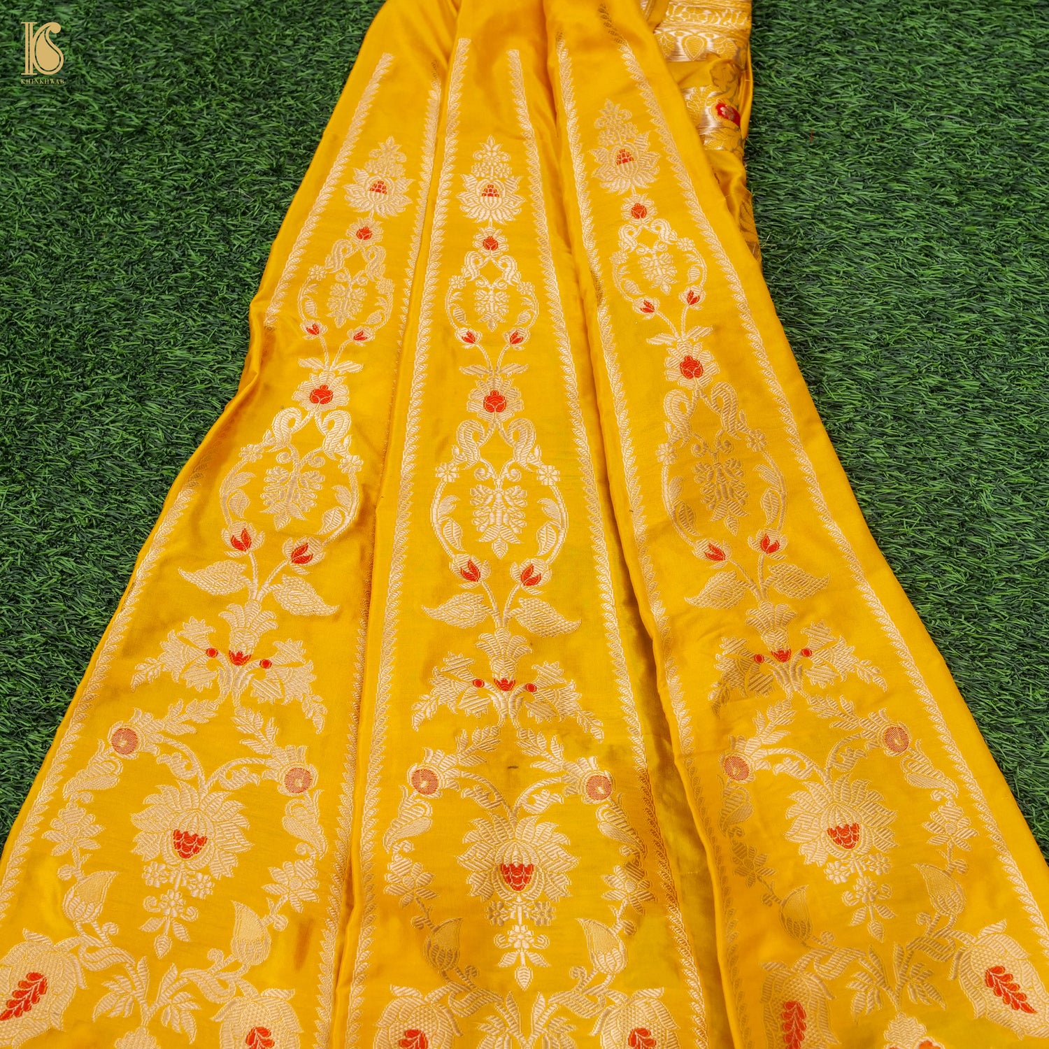 Gamboge Yellow Pure Katan Silk Handloom Banarasi Kalidar Lehenga - Khinkhwab