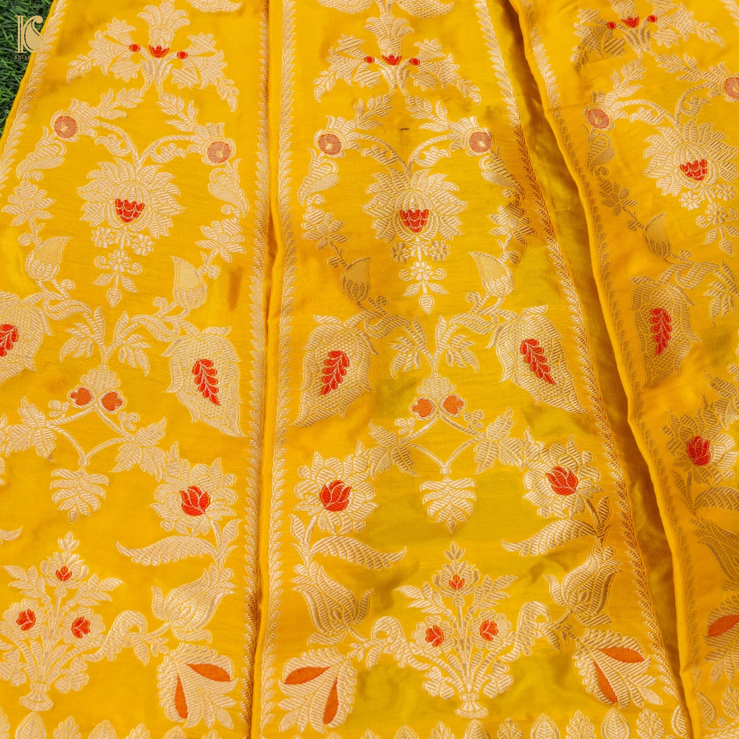 Gamboge Yellow Pure Katan Silk Handloom Banarasi Kalidar Lehenga - Khinkhwab