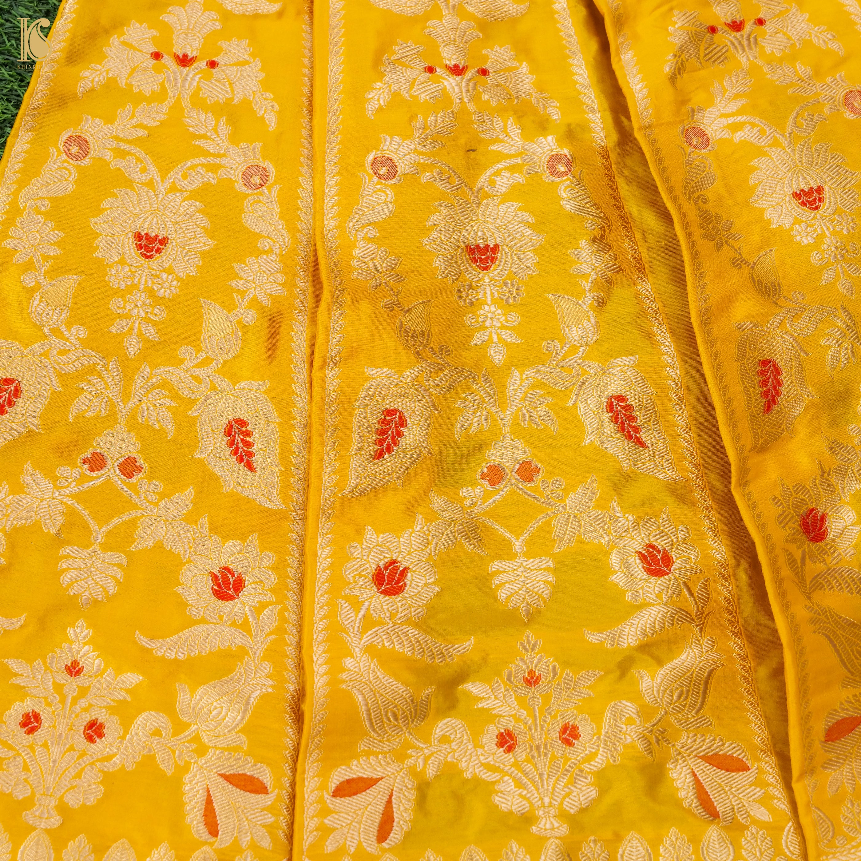 Gamboge Yellow Pure Katan Silk Handloom Banarasi Kalidar Lehenga - Khinkhwab