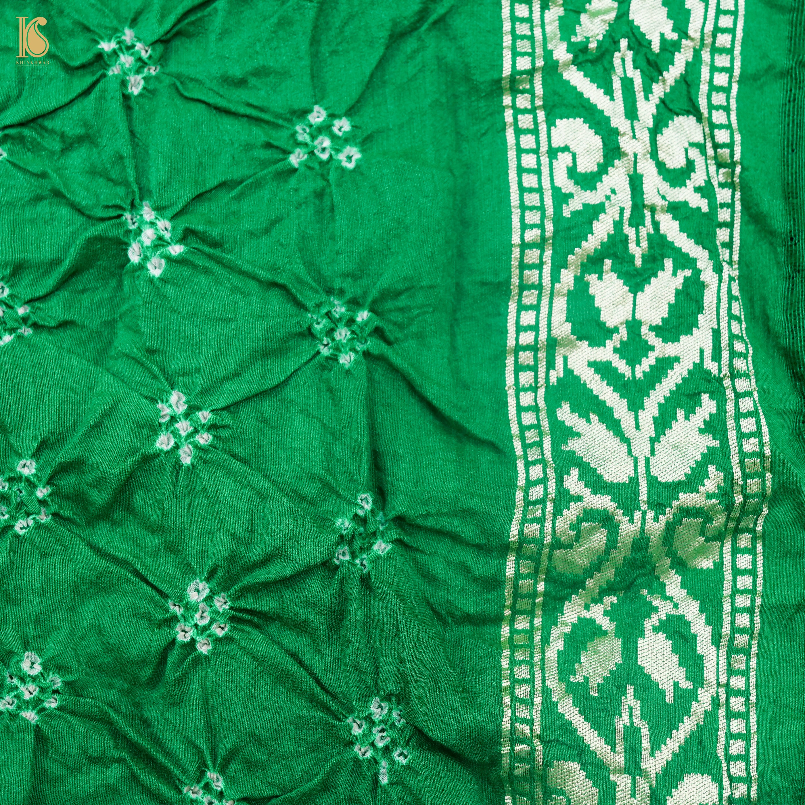 Preorder - Green & Purple Handwoven Bandhani Pure Moonga Silk Turkish Saree - Khinkhwab