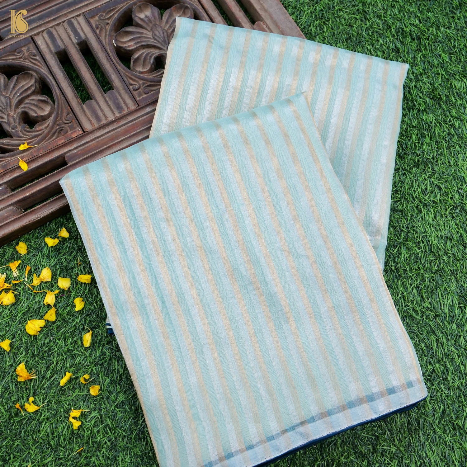 Jungle Mist Blue Kora by Tissue Stripes Saree - Khinkhwab