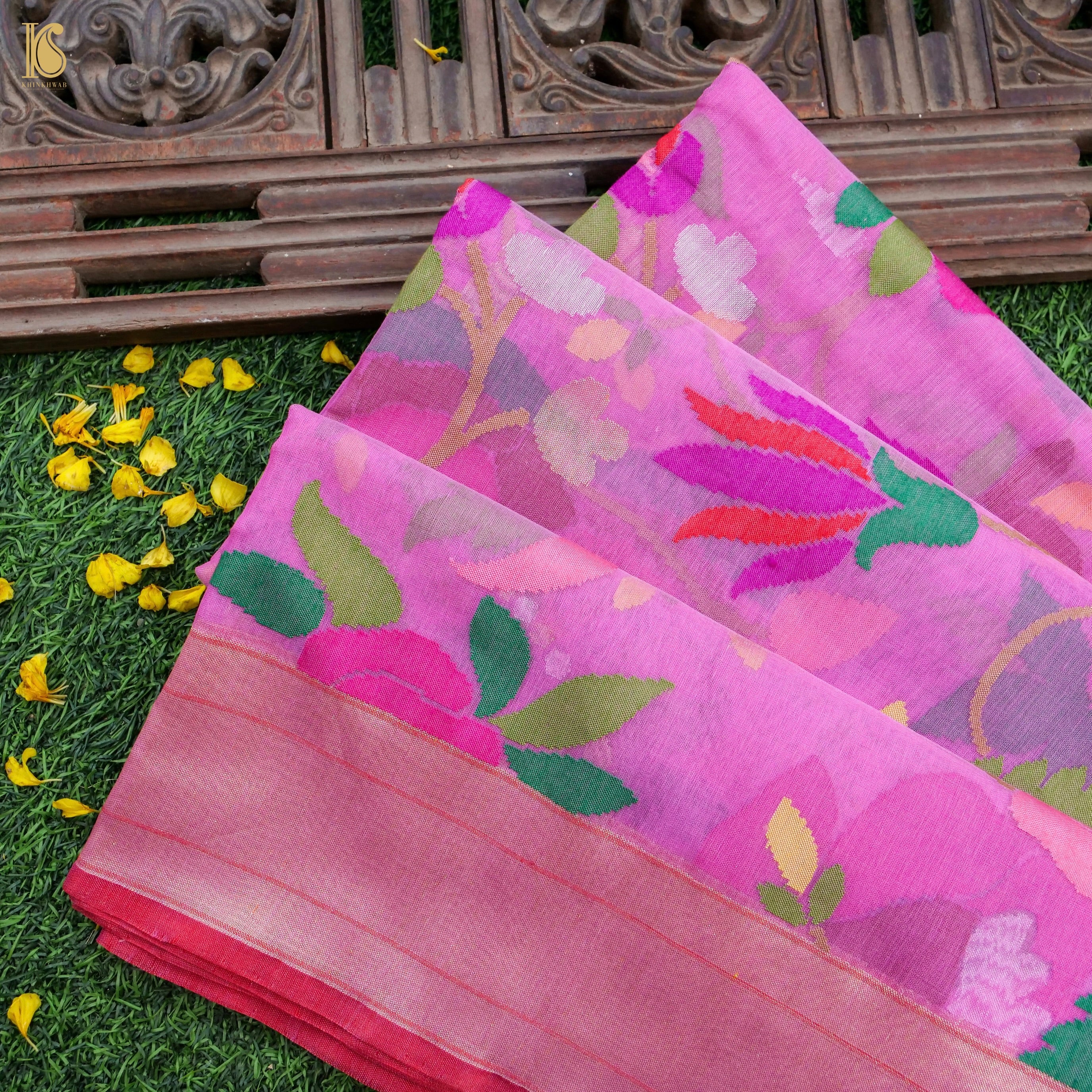 Orchid Pink Handwoven Pure Cotton Real Silver Zari Banarasi Saree - Khinkhwab