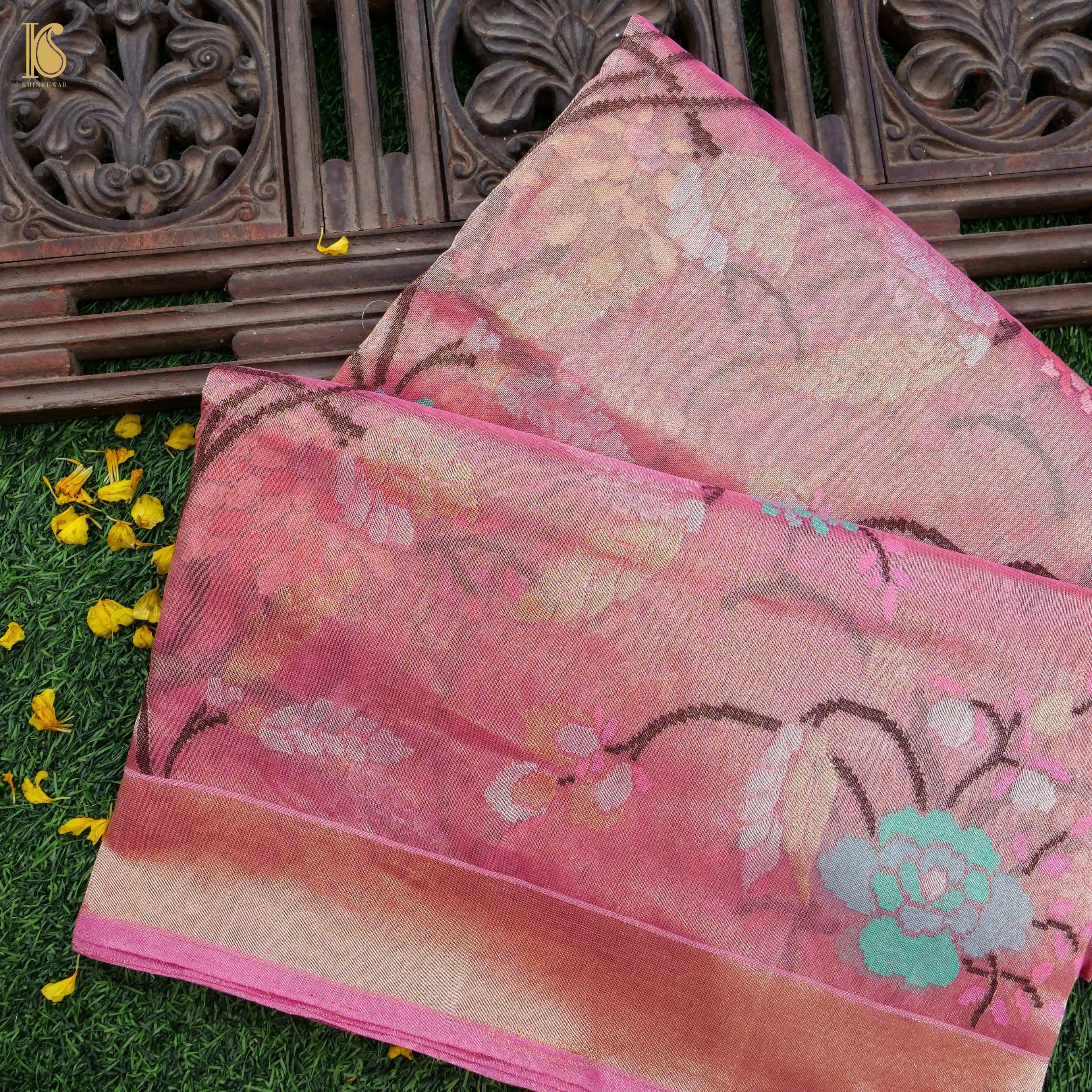 Charm Pink Pure Tissue Silk Real Silver Zari Handloom Banarasi Saree - Khinkhwab