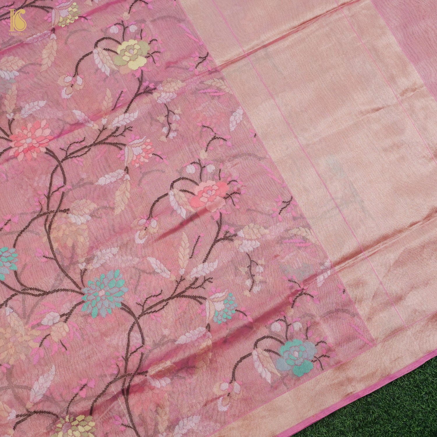 Charm Pink Pure Tissue Silk Real Silver Zari Handloom Banarasi Saree - Khinkhwab