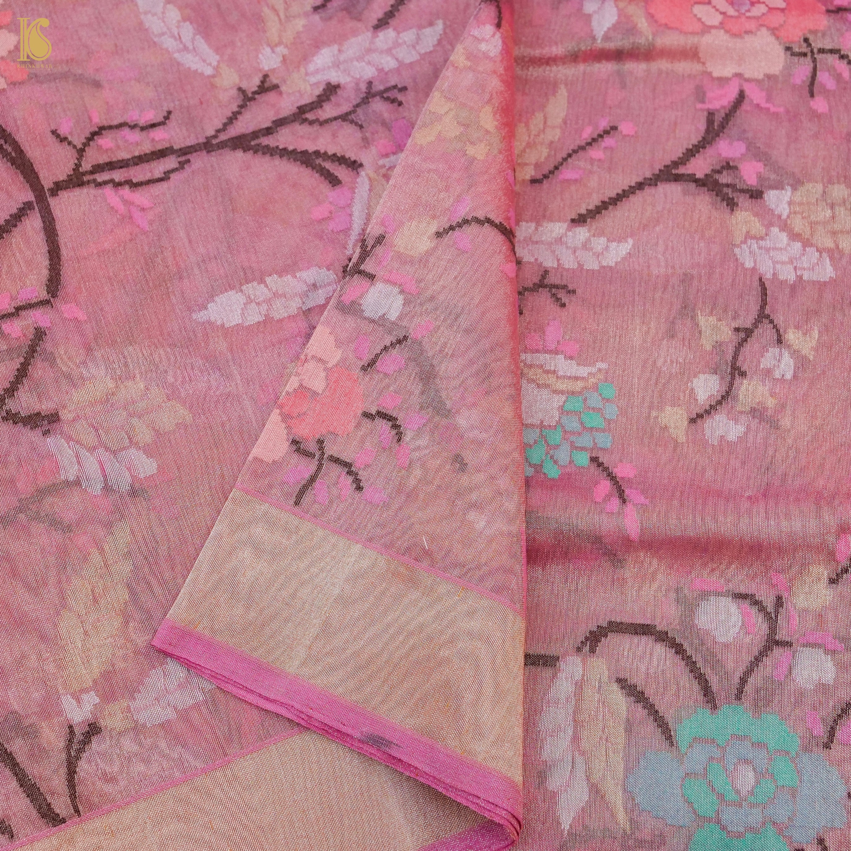 Charm Pink Pure Tissue Silk Real Silver Zari Handloom Banarasi Saree - Khinkhwab