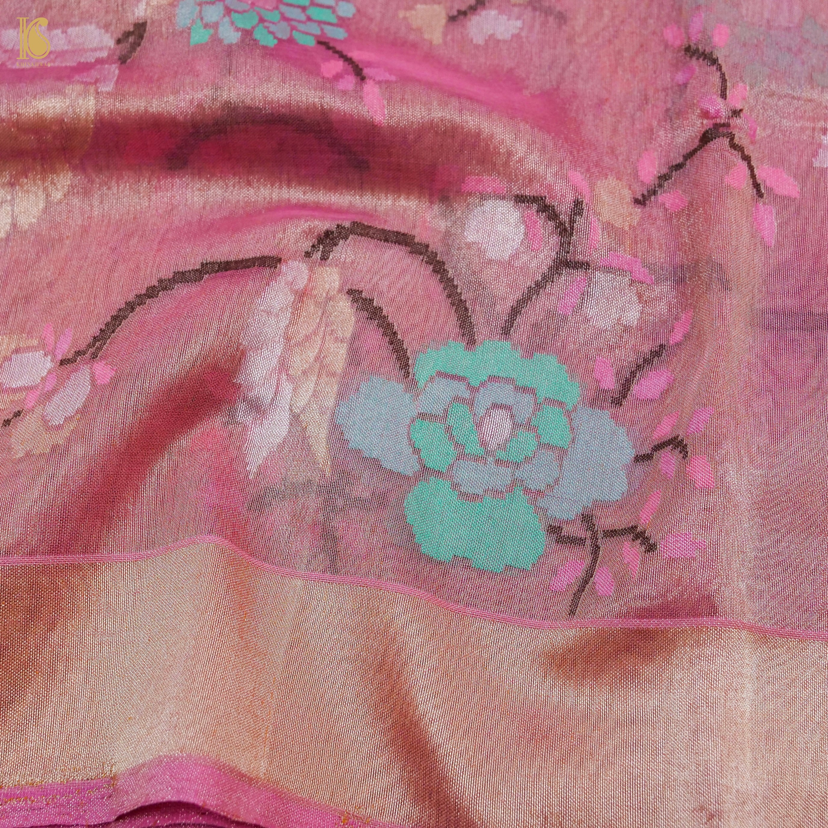 Charm Pink Pure Tissue Silk Real Silver Zari Handloom Banarasi Saree - Khinkhwab