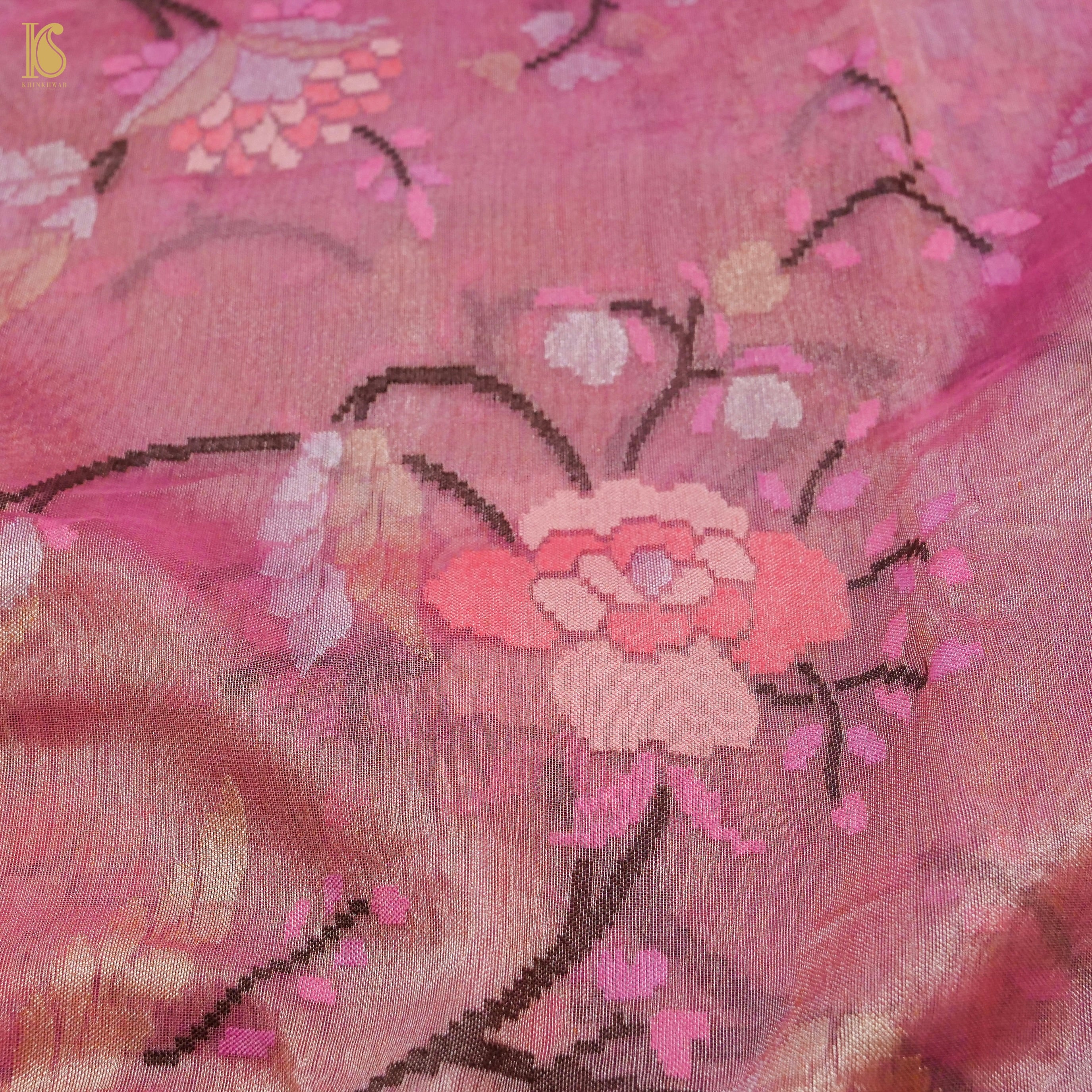 Charm Pink Pure Tissue Silk Real Silver Zari Handloom Banarasi Saree - Khinkhwab
