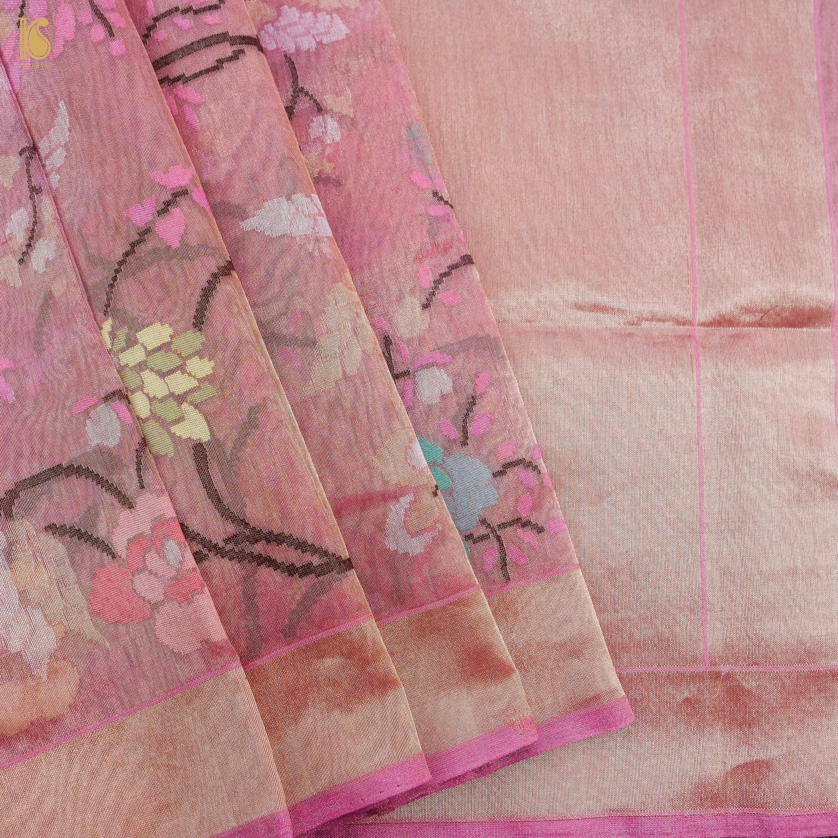 Charm Pink Pure Tissue Silk Real Silver Zari Handloom Banarasi Saree - Khinkhwab