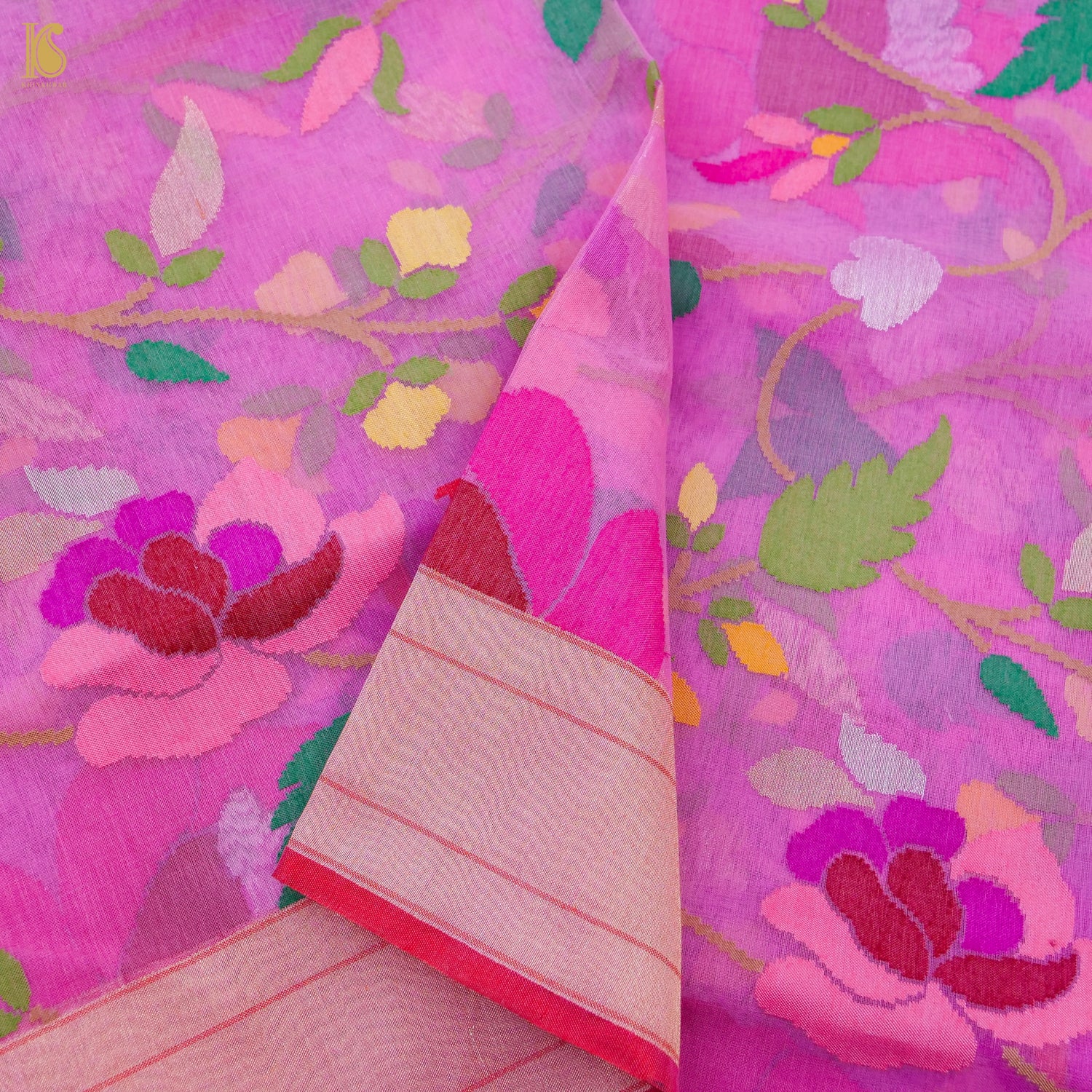 Orchid Pink Handwoven Pure Cotton Real Silver Zari Banarasi Saree - Khinkhwab
