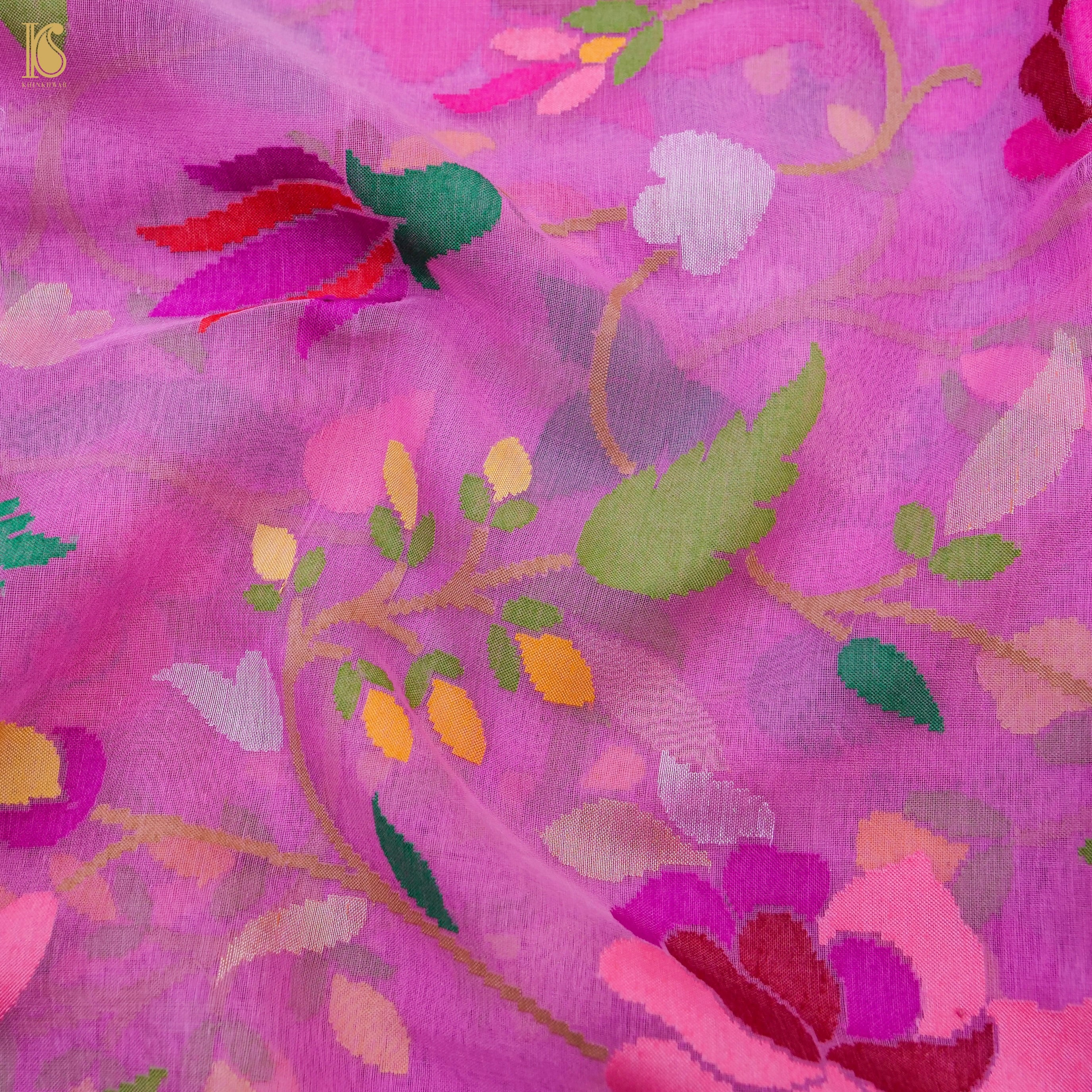Orchid Pink Handwoven Pure Cotton Real Silver Zari Banarasi Saree - Khinkhwab